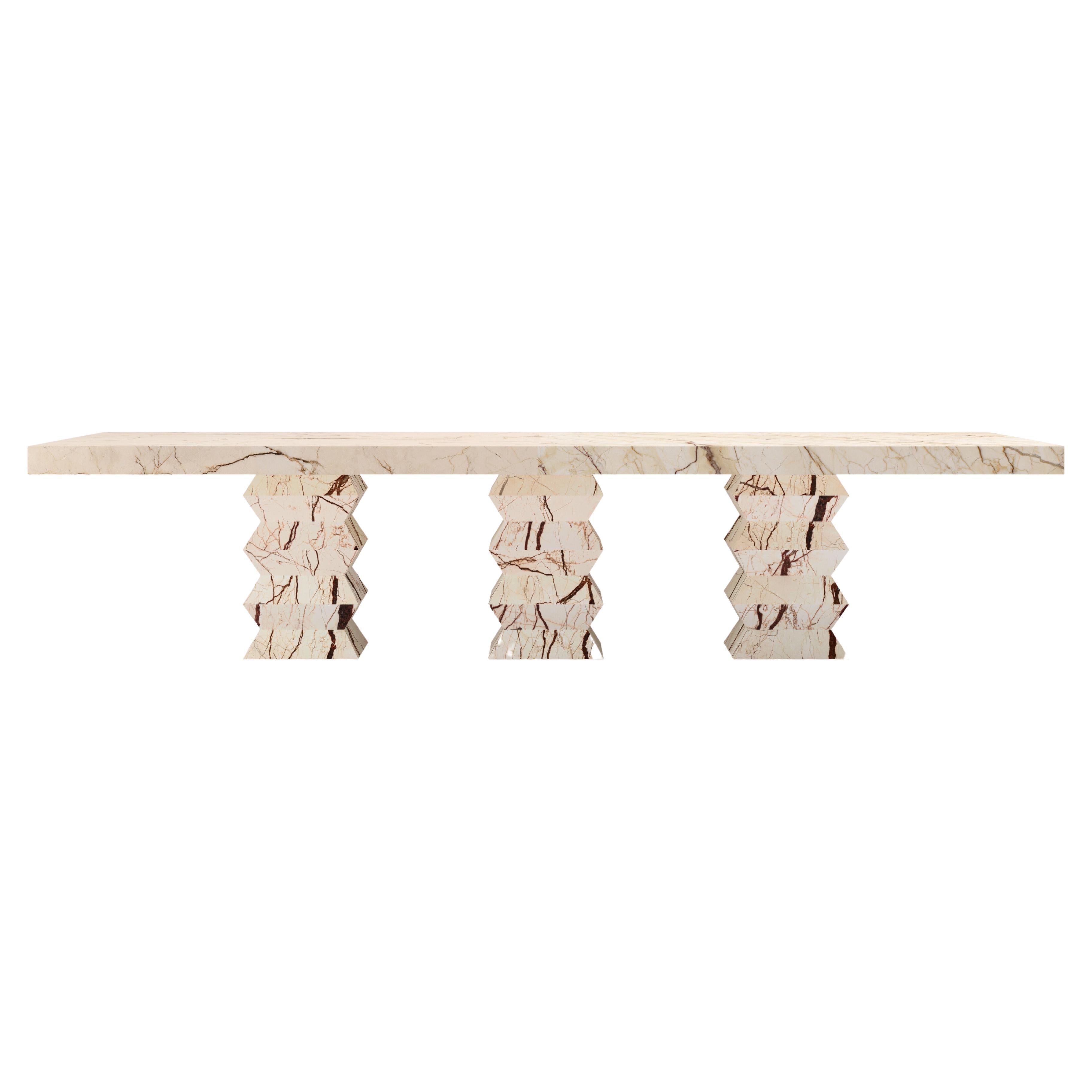 FORM(LA) Grinza Rectangle Dining Table 144"L x 48"W x 32"H Sofita Beige Marble For Sale