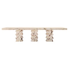 FORM(LA) Grinza Rectangle Dining Table 144"L x 48"W x 32"H Sofita Beige Marble