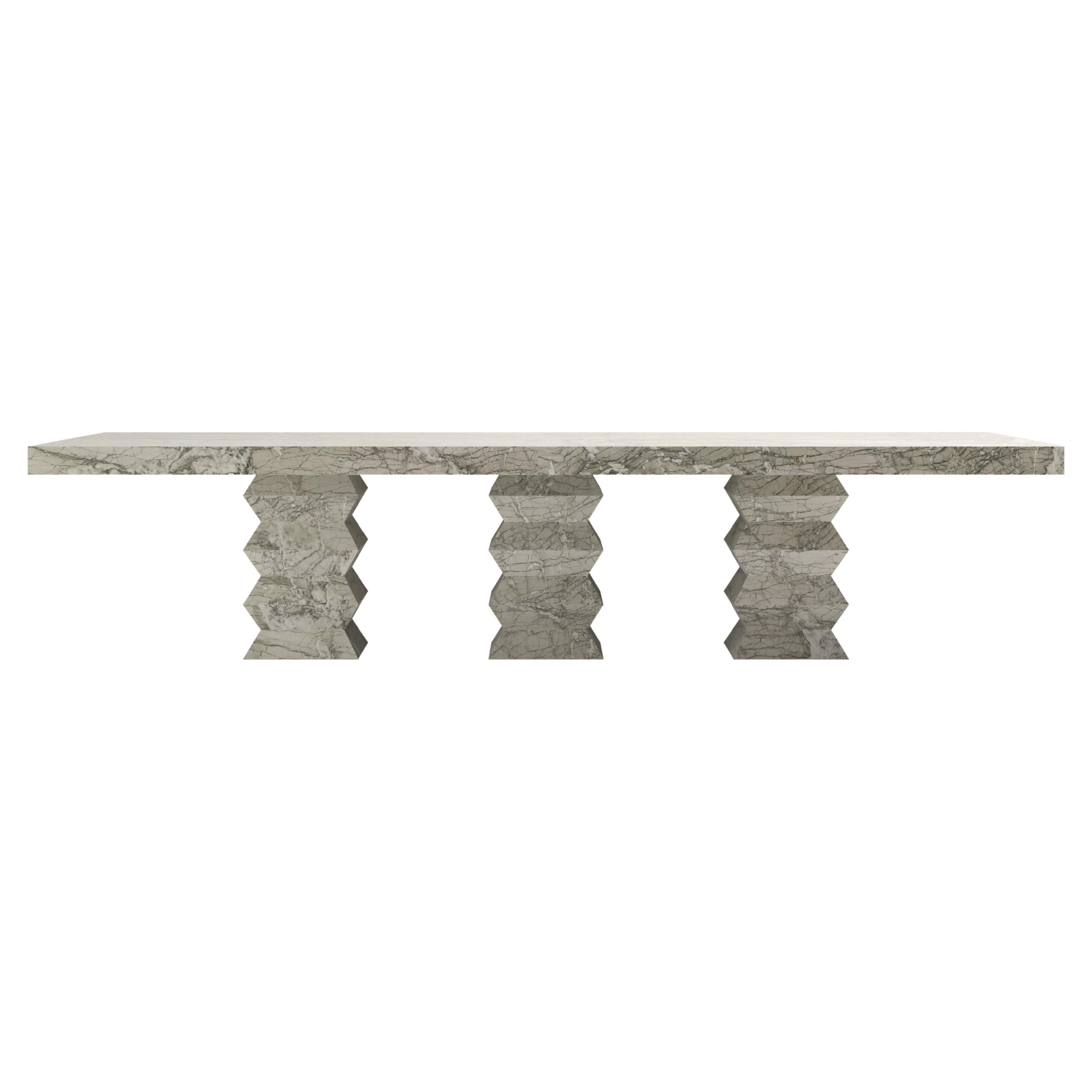 FORM(LA) Grinza Rectangle Dining Table 144"L x 48"W x 32"H Verde Antigua Marble For Sale