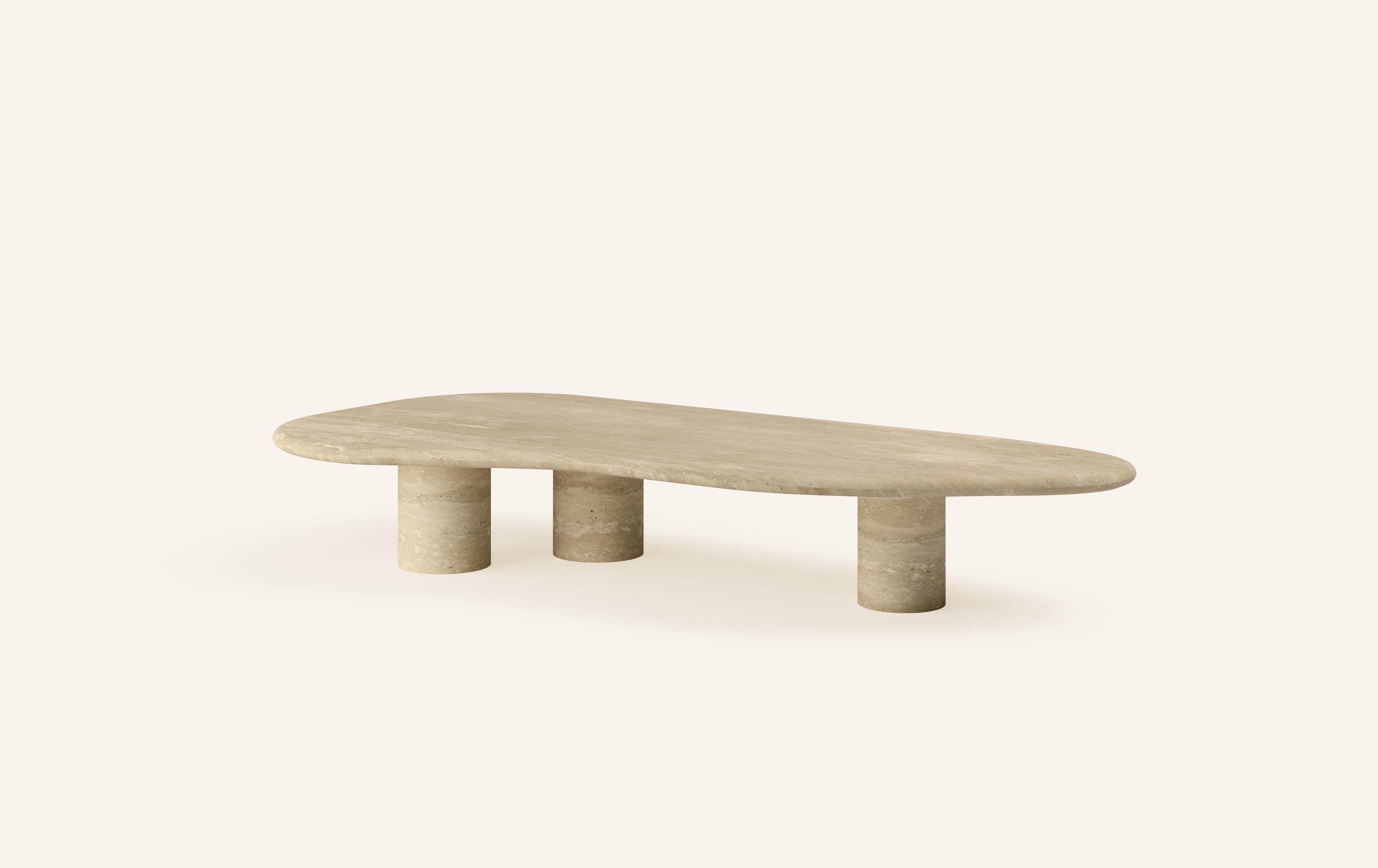 Organic Modern FORM(LA) Lago Freeform Coffee Table 60”L x 30”W x 12”H Travertino Crema VC For Sale