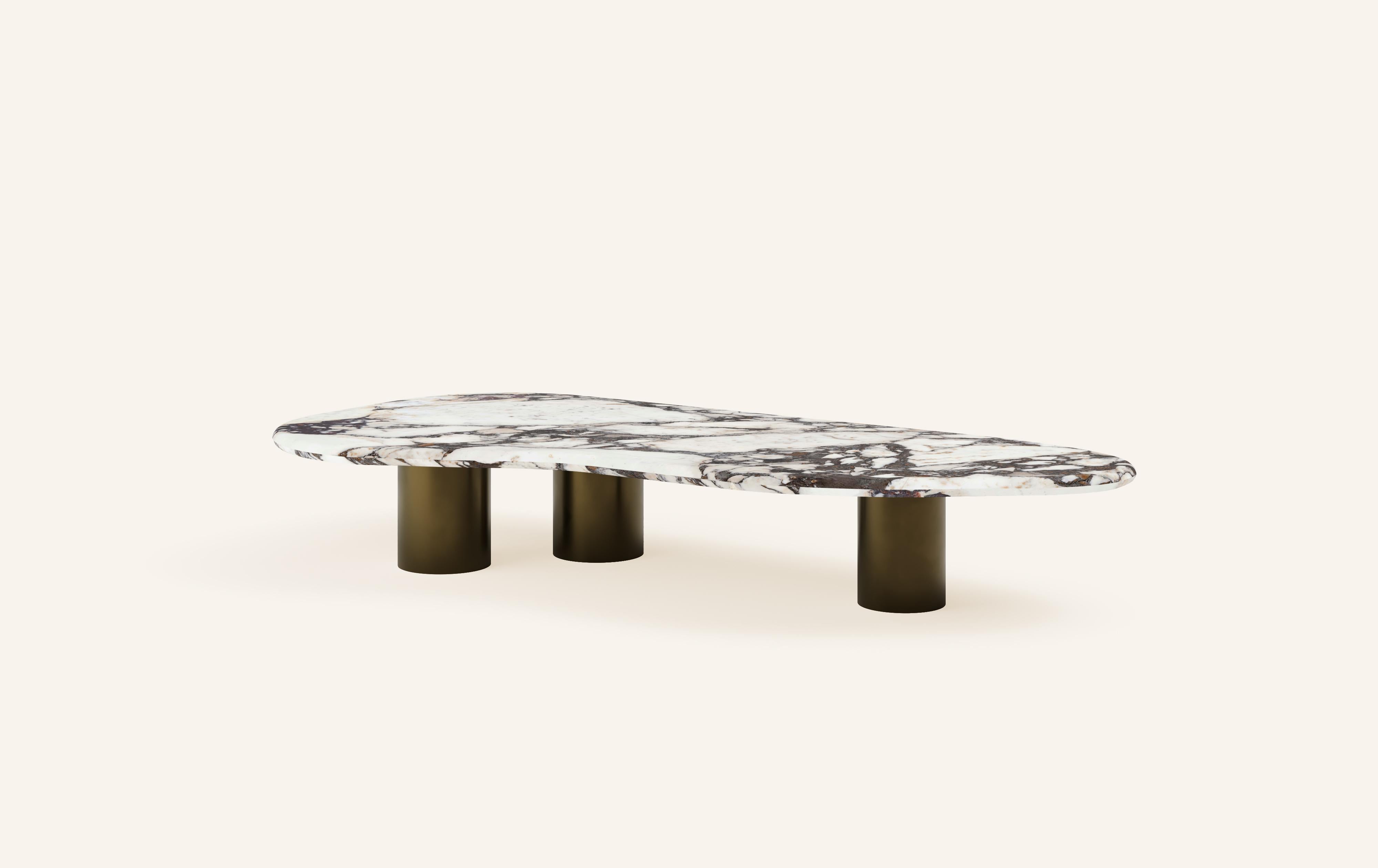 Organic Modern FORM(LA) Lago Freeform Coffee Table 60”L x 30”W x 12”H Viola Marble & Bronze For Sale