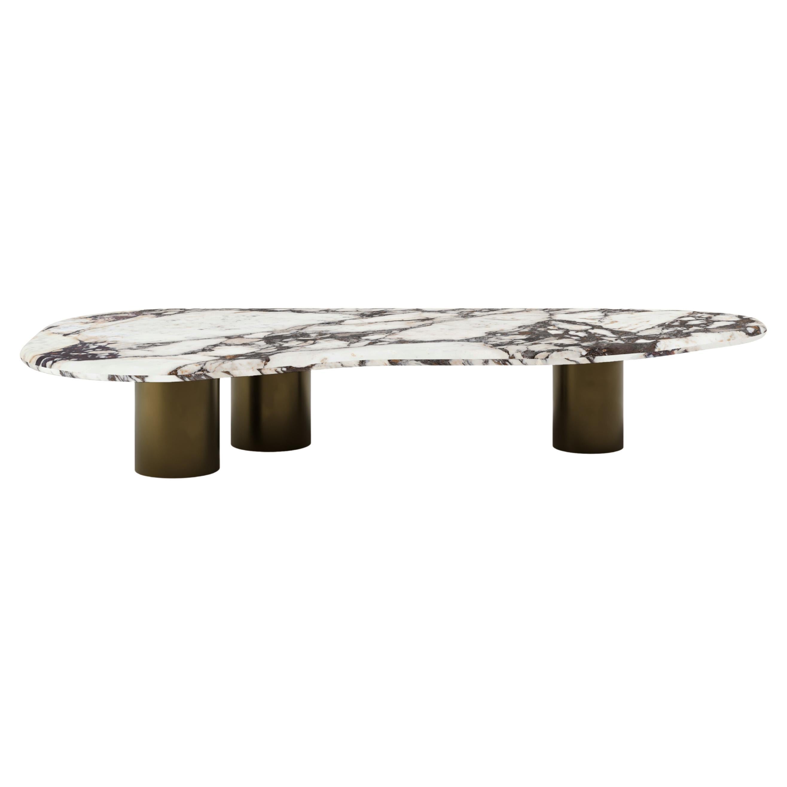 FORM(LA) Lago Freeform Coffee Table 60”L x 30”W x 12”H Viola Marble & Bronze For Sale