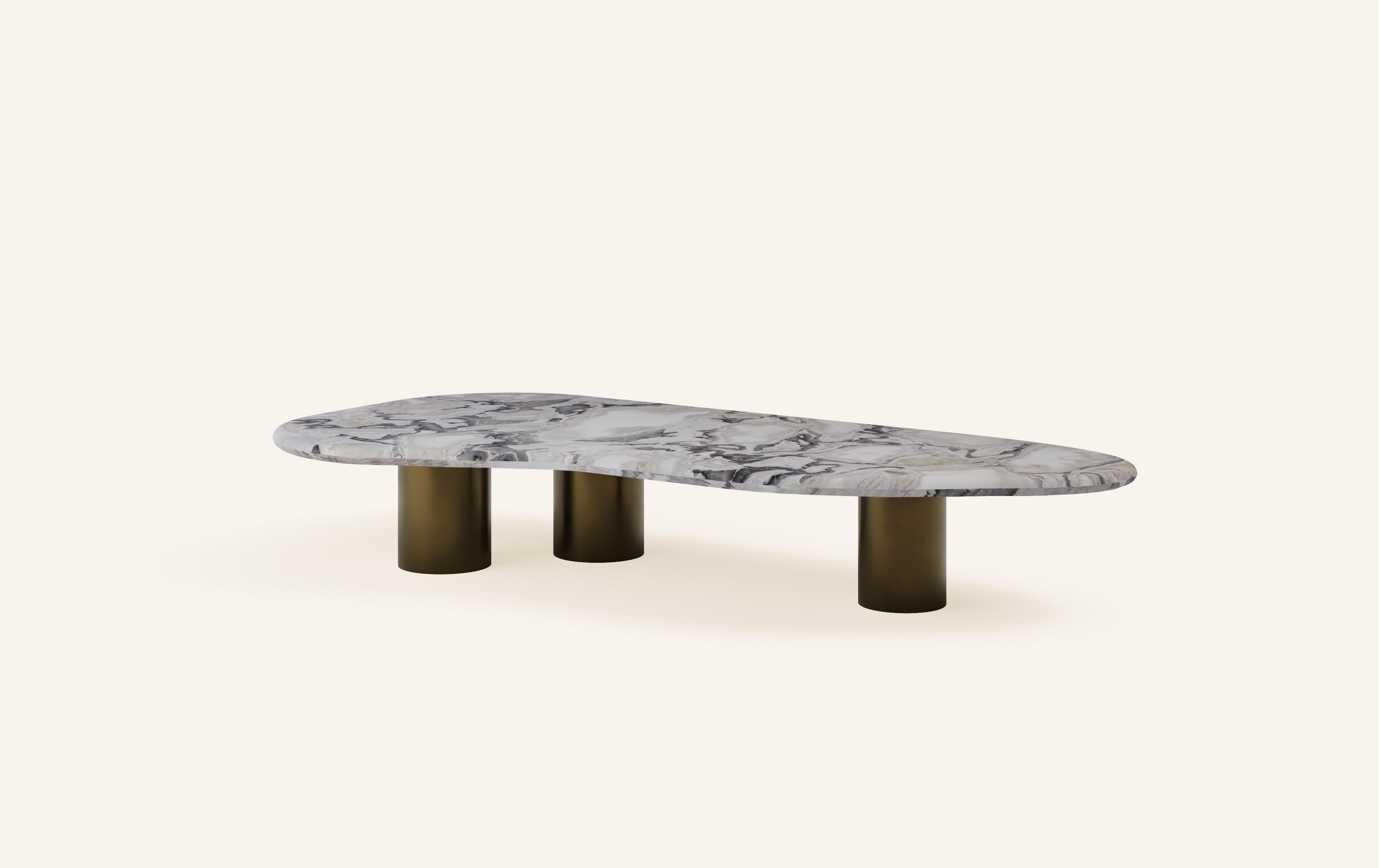 Organic Modern FORM(LA) Lago Freeform Coffee Table 72”L x 36”W x 12”H Oyster Marble & Bronze For Sale