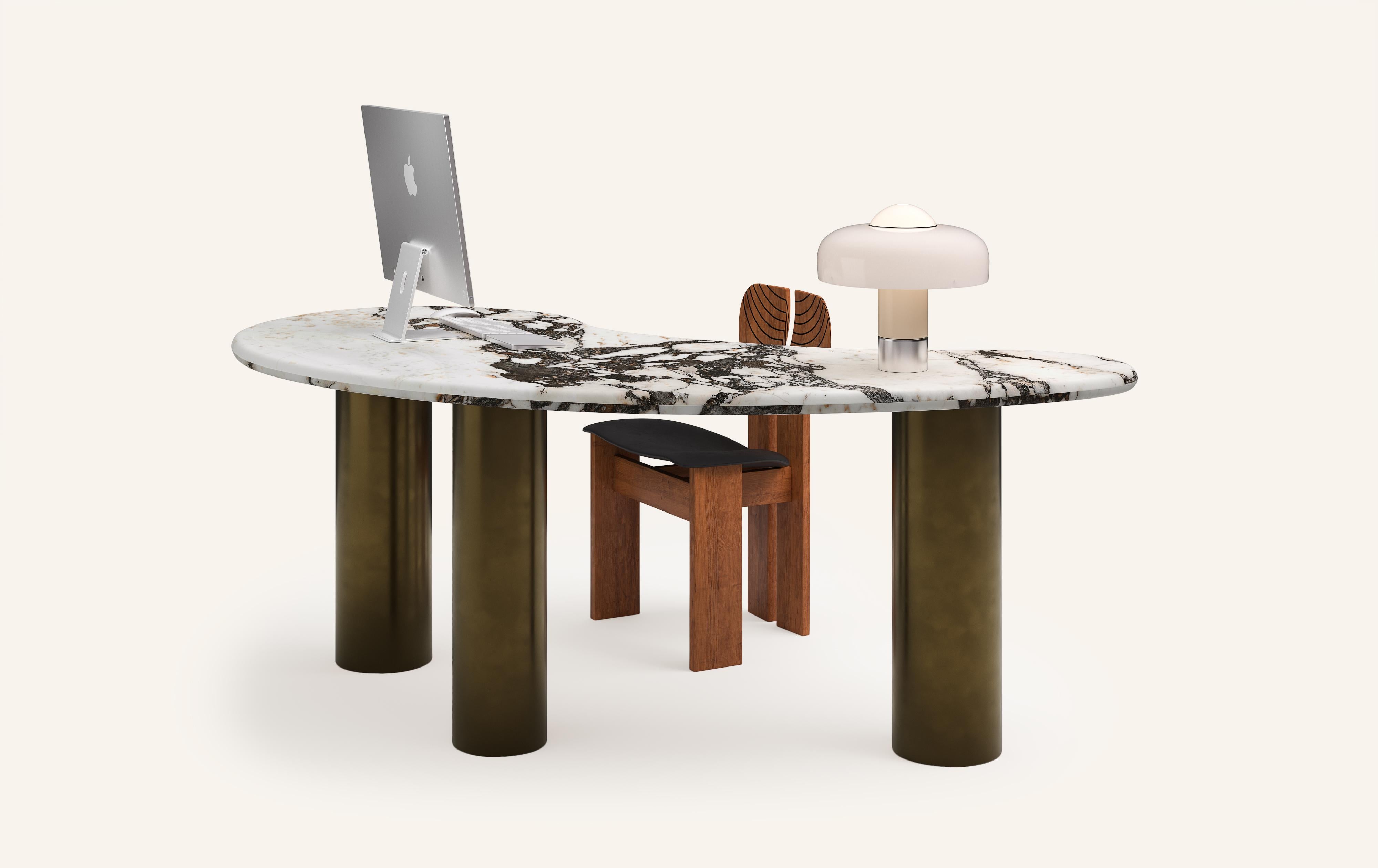 American FORM(LA) Lago Freeform Desk 72”L x 36”W x 28”H Viola Marble & Antique Bronze For Sale