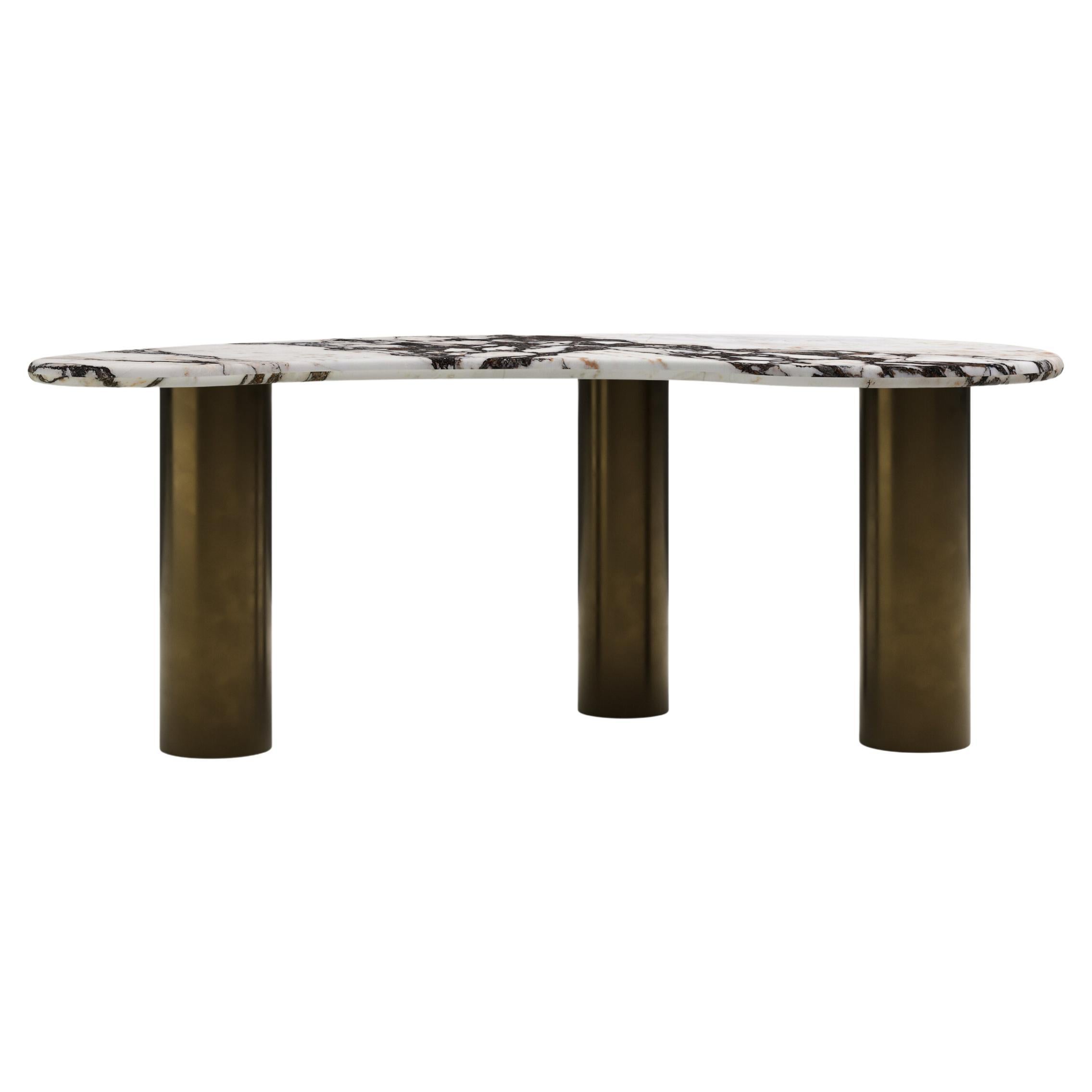 FORM(LA) Lago Freeform Desk 72”L x 36”W x 28”H Viola Marble & Antique Bronze For Sale