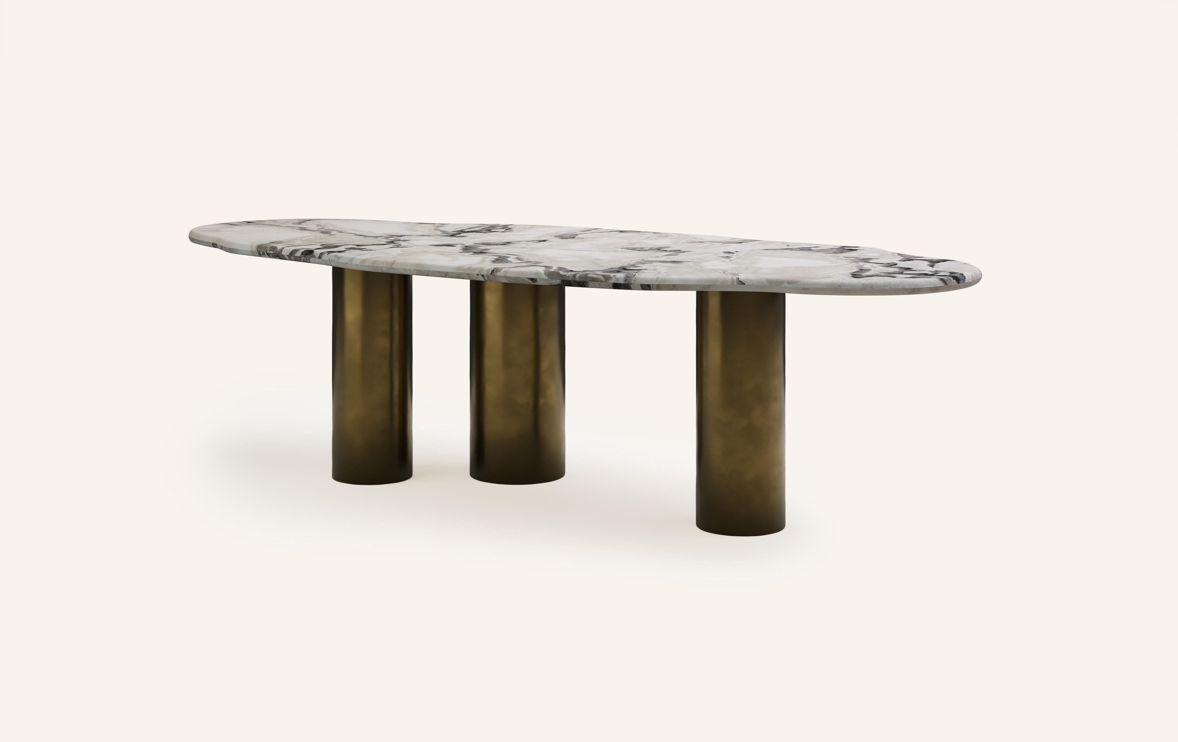 Organic Modern FORM(LA) Lago Freeform Dining Table 108”L x 48”W x 30”H Oyster Marble & Bronze For Sale