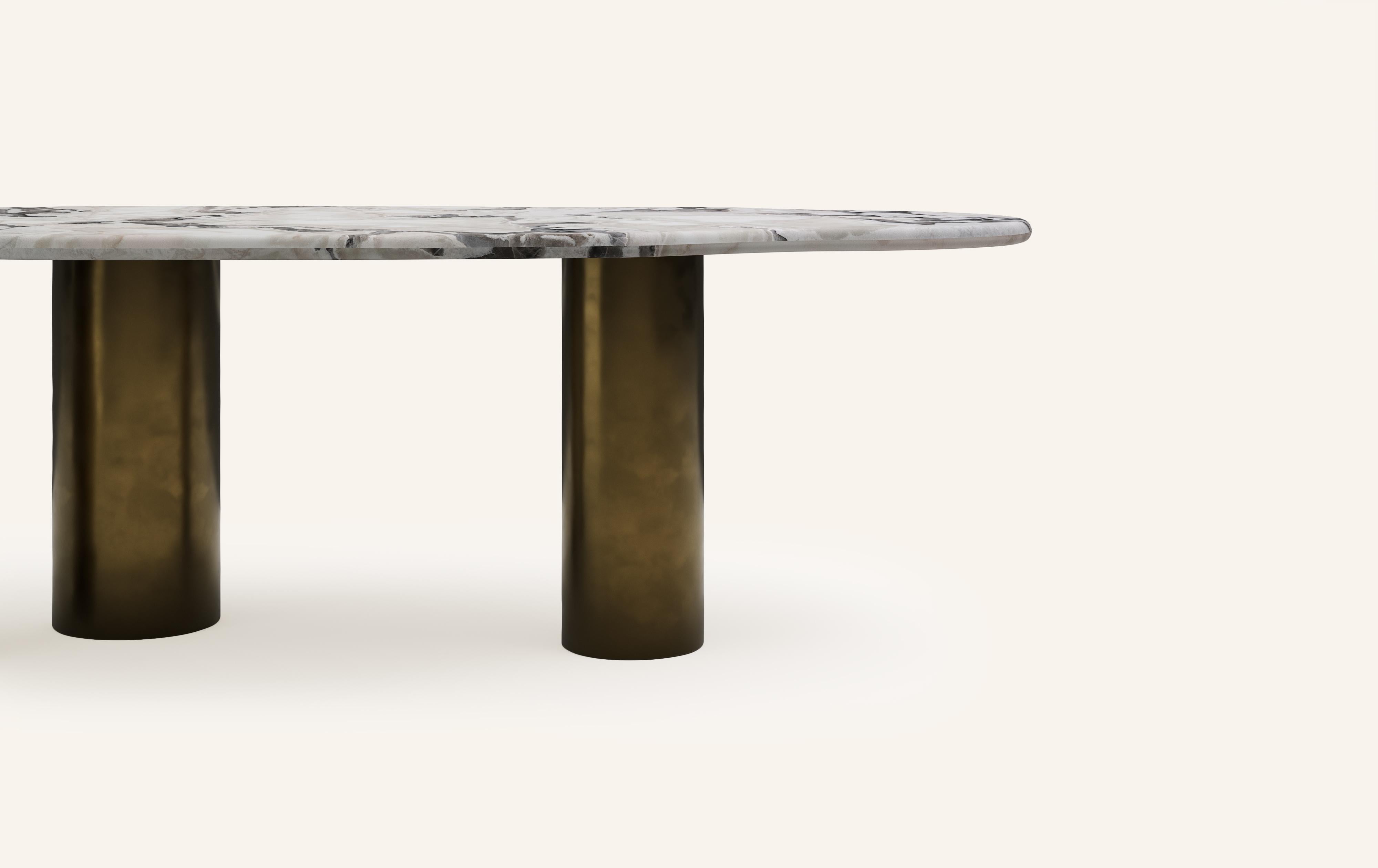 American FORM(LA) Lago Freeform Dining Table 108”L x 48”W x 30”H Oyster Marble & Bronze For Sale