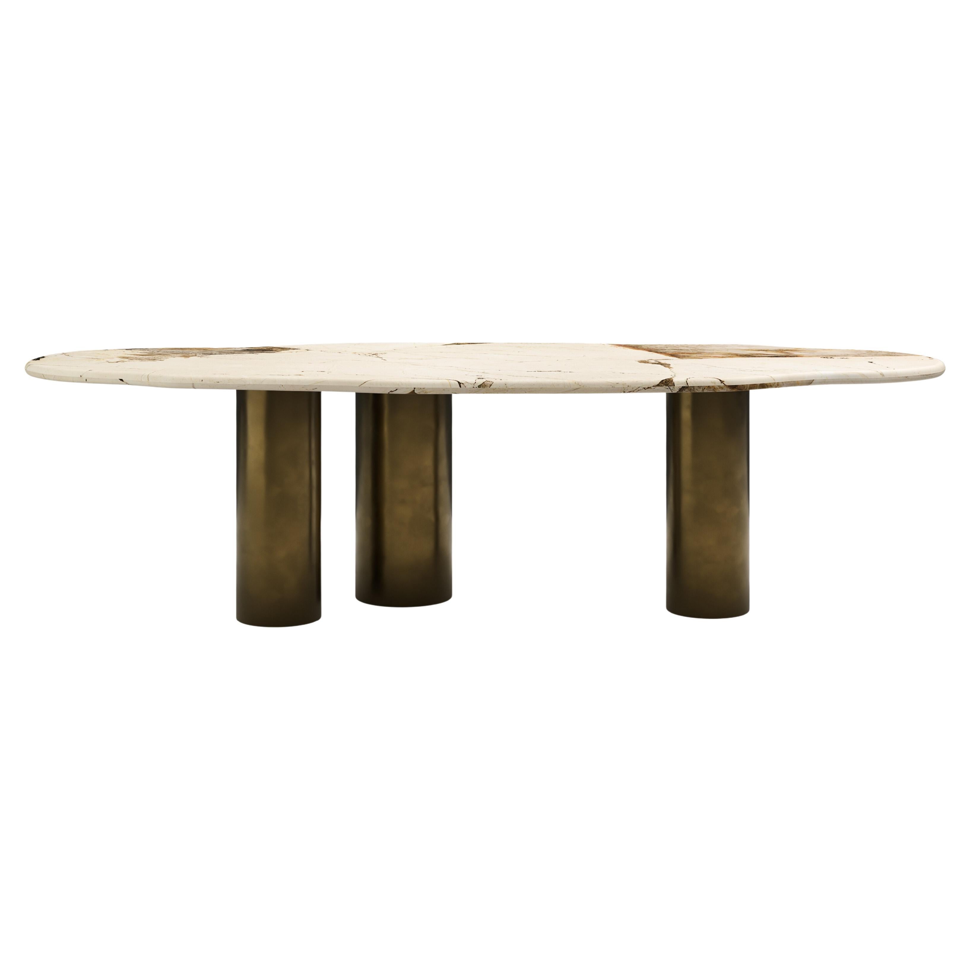 FORM(LA) Lago Freeform Dining Table 108”L x 48”W x 30”H Quartzite & Bronze For Sale