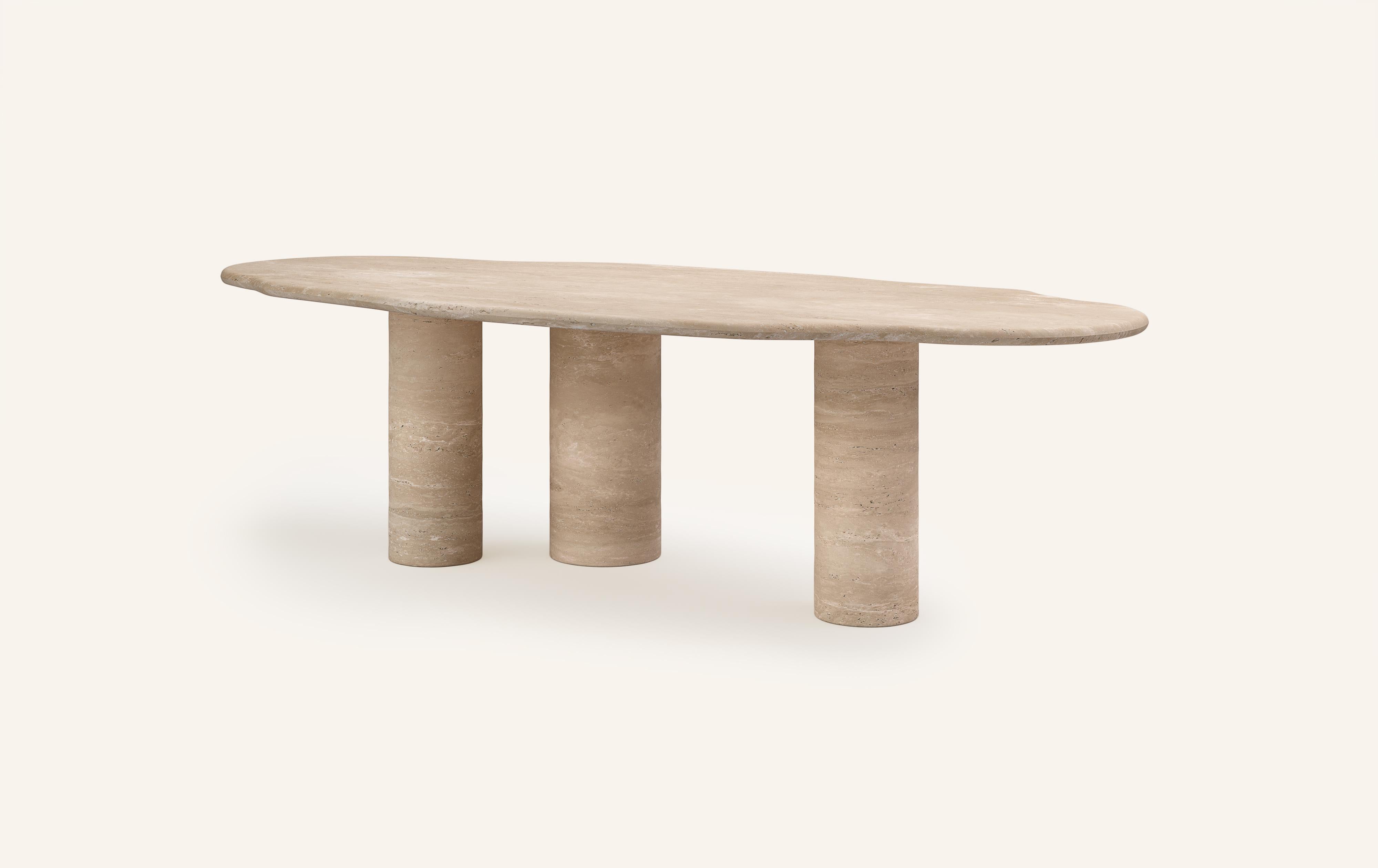 Organic Modern FORM(LA) Lago Freeform Dining Table 108”L x 48”W x 30”H Travertino Crema VC For Sale