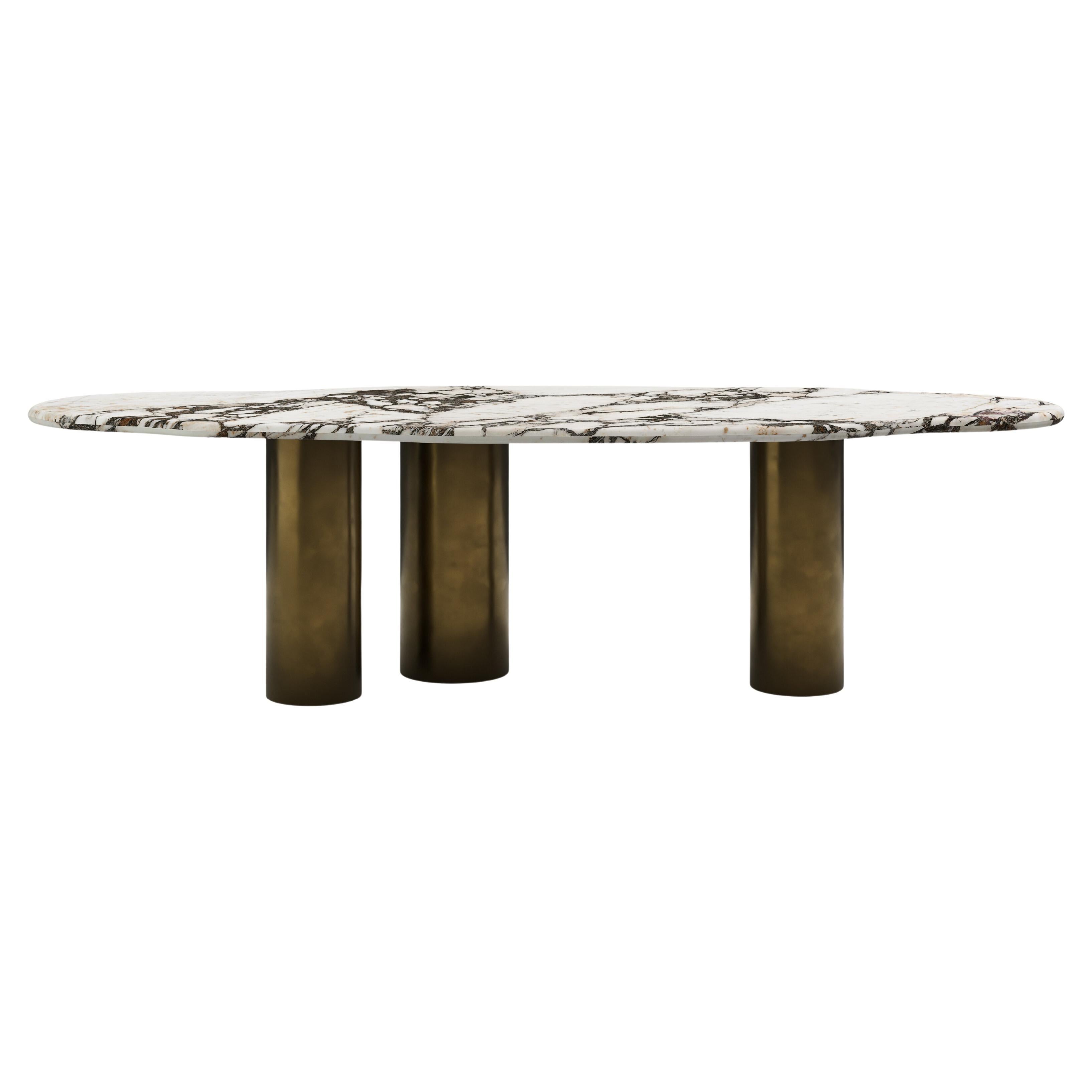 FORM(LA) Lago Freeform Dining Table 118”L x 48”W x 30”H Viola Marble & Bronze For Sale