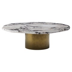 FORM(LA) Lago Round Coffee Table 36”L x 36”W x 14”H Oyster White Marble & Bronze