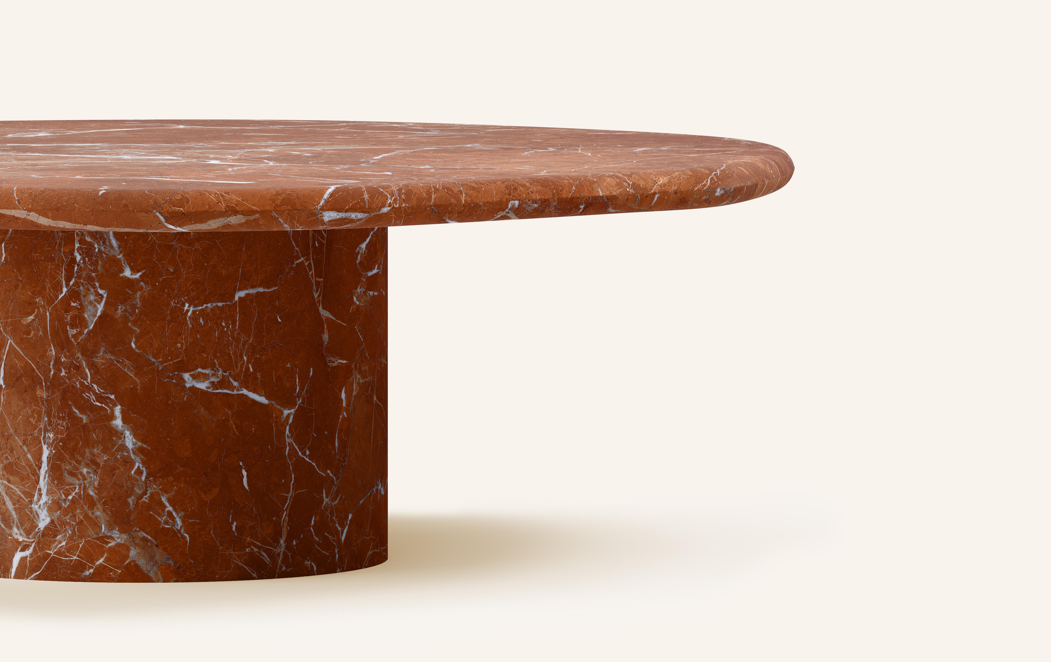 Organic Modern FORM(LA) Lago Round Coffee Table 36”L x 36”W x 14”H Rojo Alicante Marble For Sale