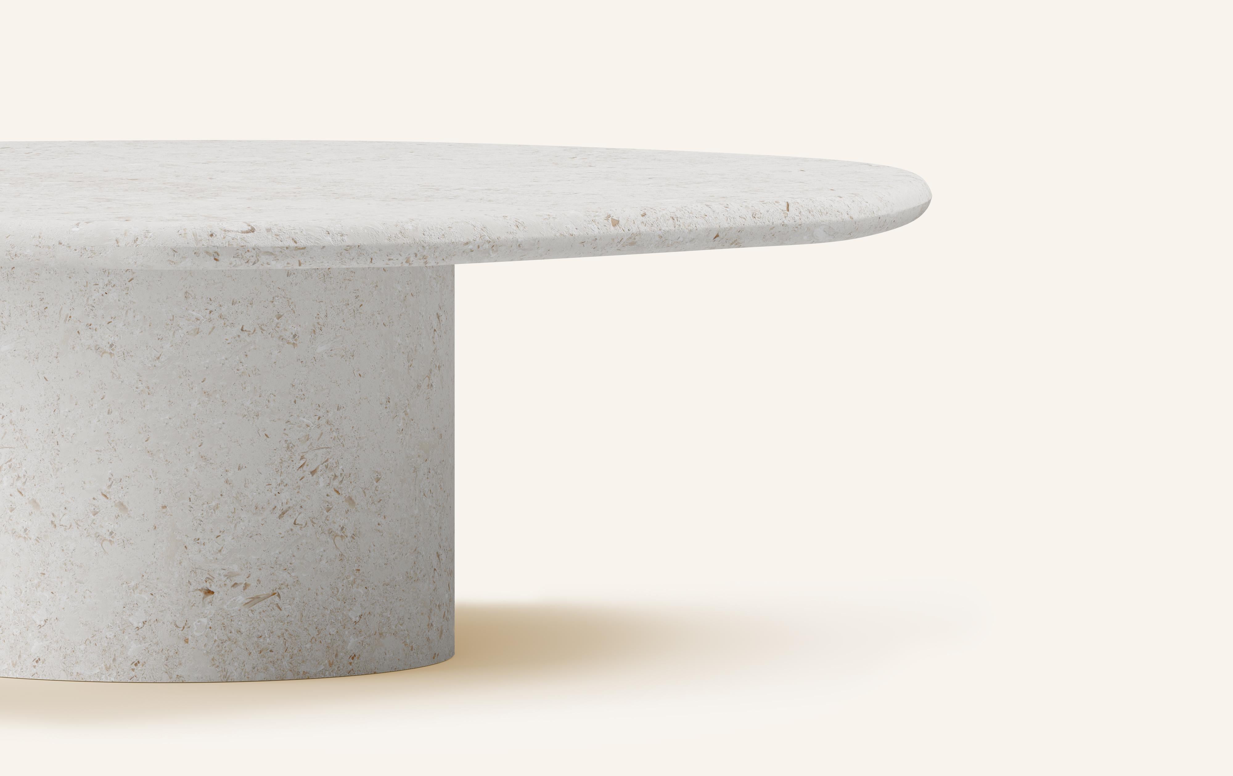 Organic Modern FORM(LA) Lago Round Coffee Table 42”L x 42”W x 14”H Limestone Oceano For Sale