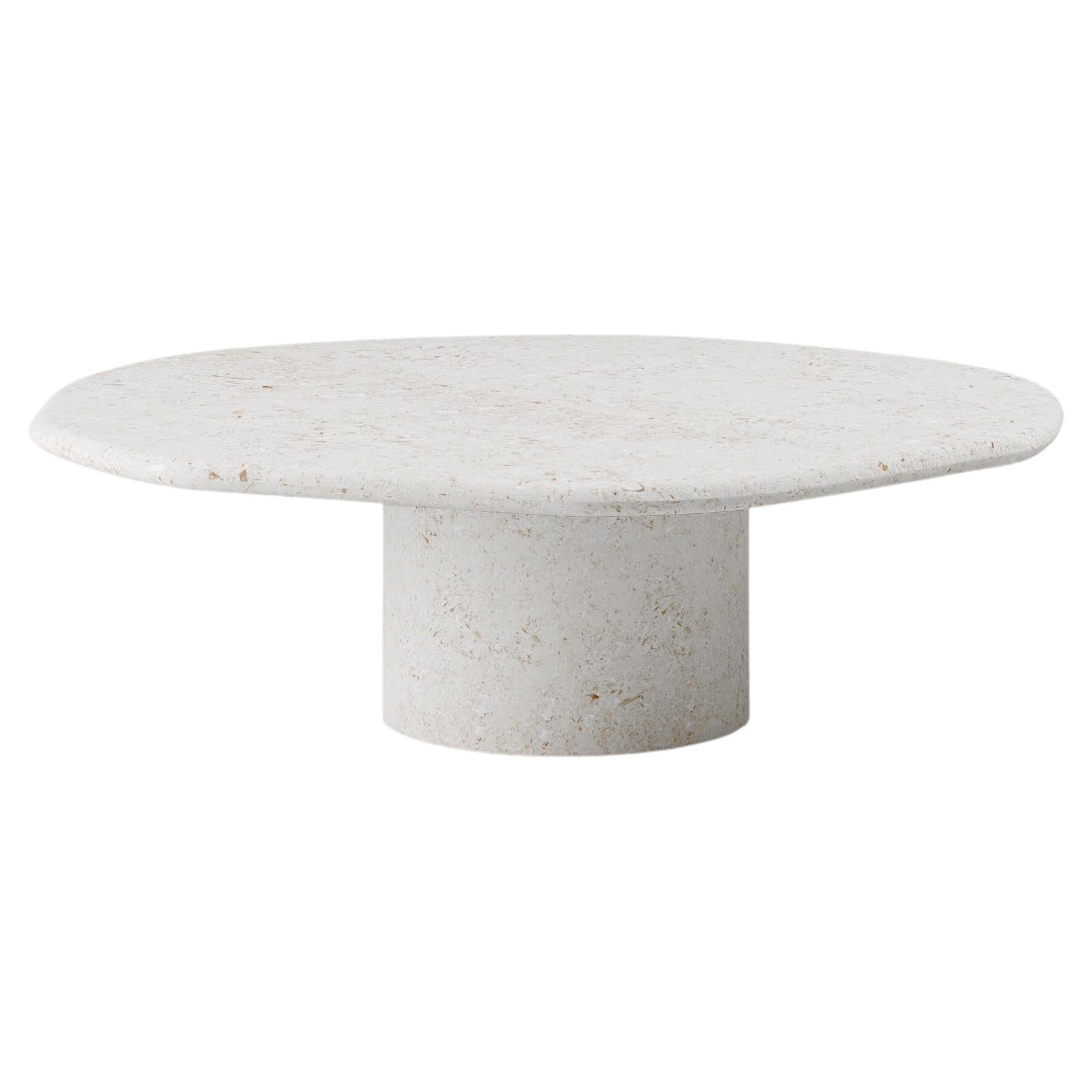 FORM(LA) Lago Round Coffee Table 42”L x 42”W x 14”H Limestone Oceano For Sale