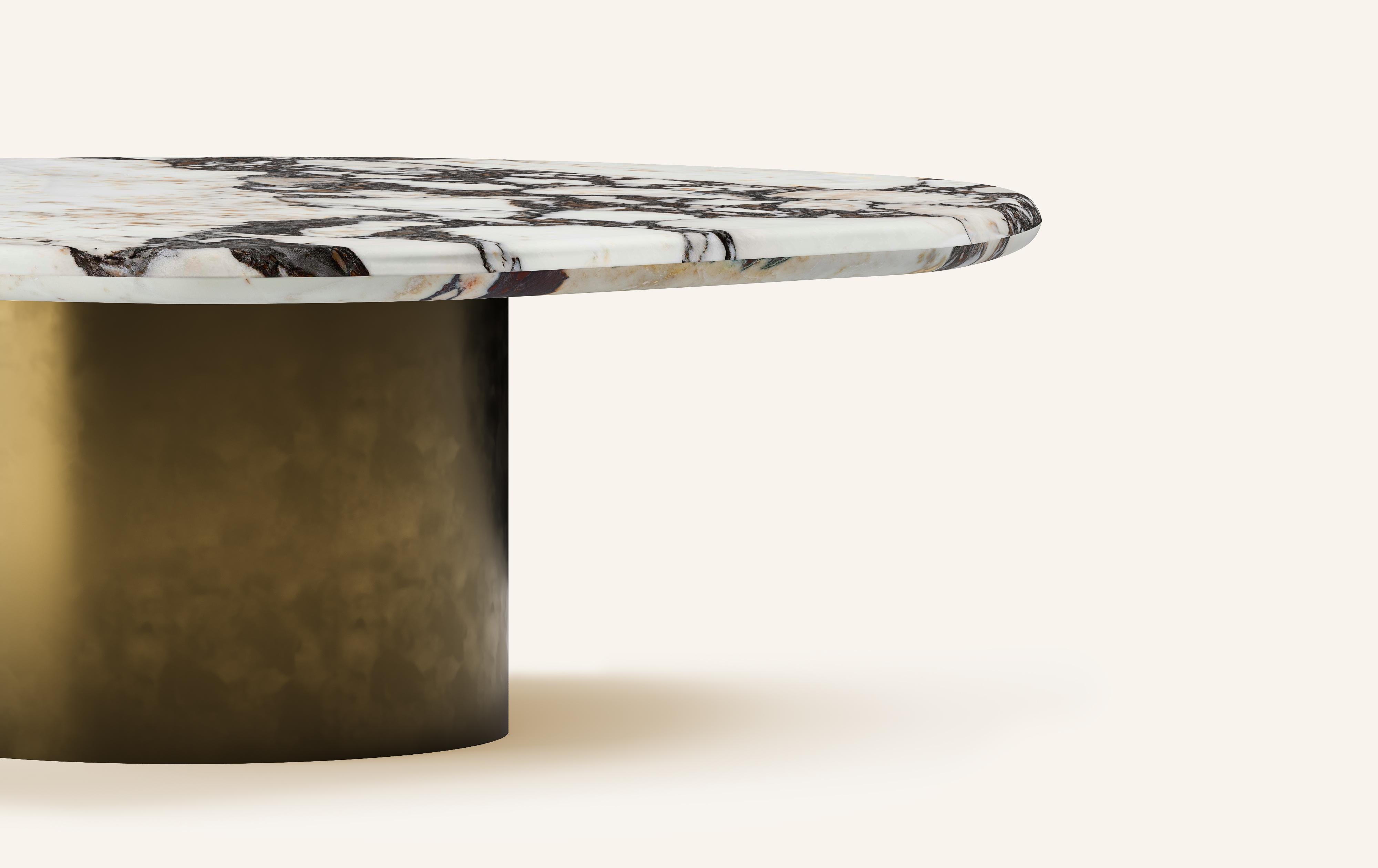 Organic Modern FORM(LA) Lago Round Coffee Table 48”L x 48”W x 14”H Viola Marble & Bronze For Sale