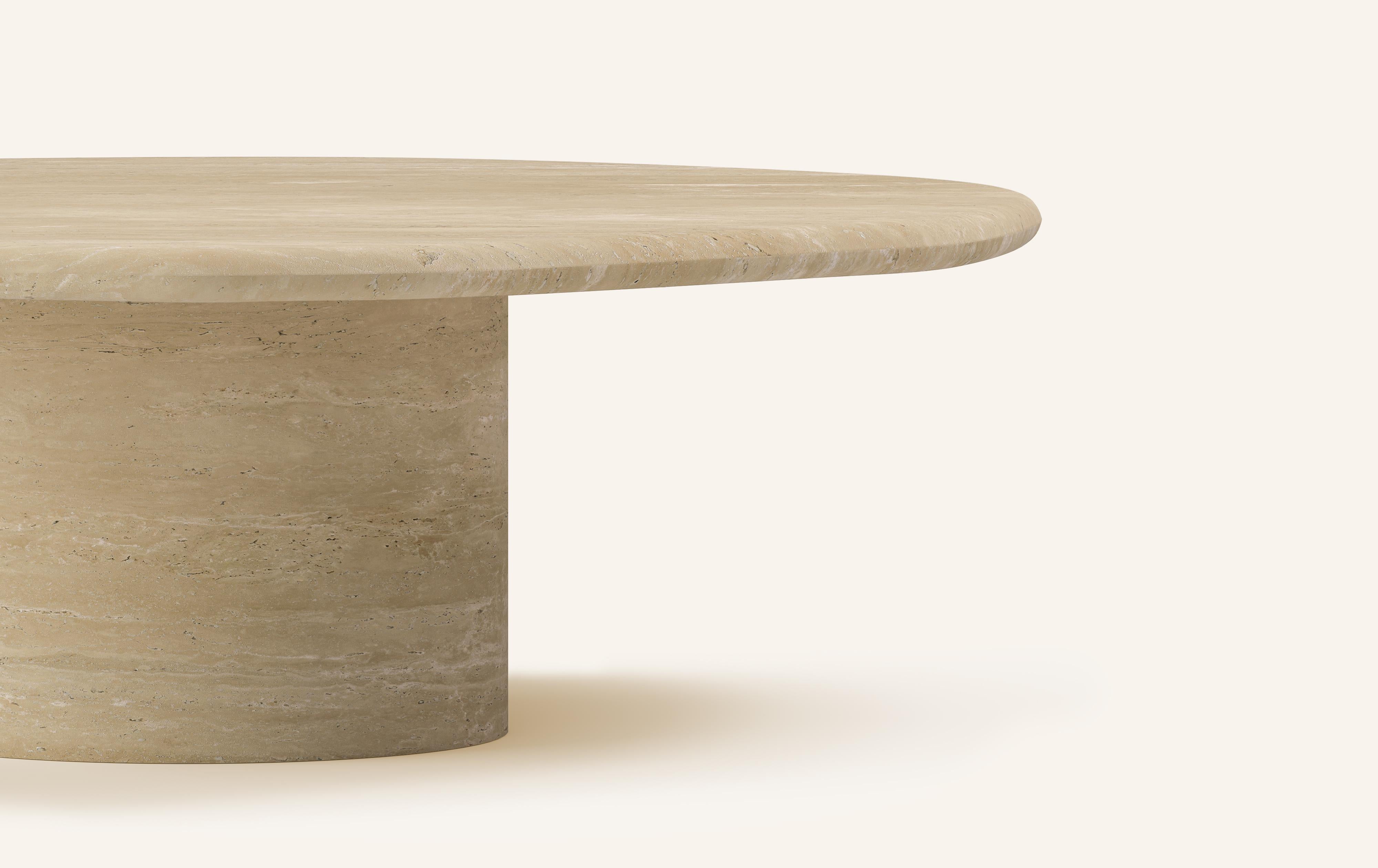 Organic Modern FORM(LA) Lago Round Coffee Table 54”L x 54”W x 14”H Travertino Crema VC For Sale