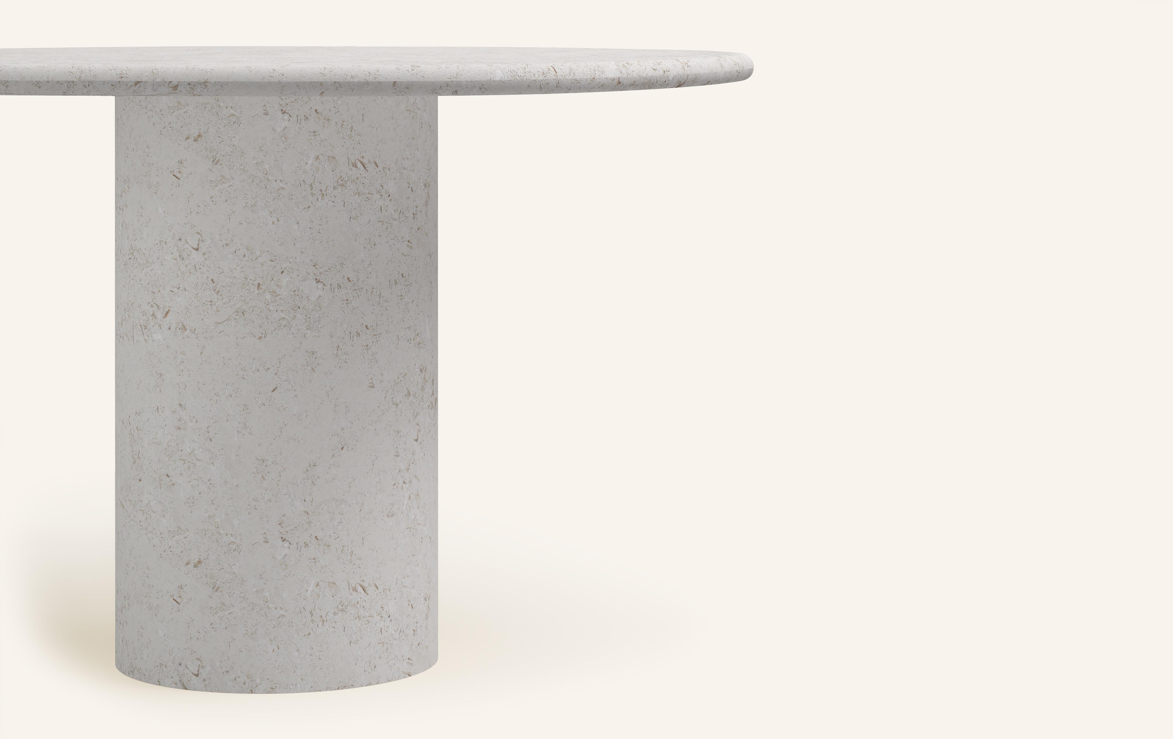 Organic Modern FORM(LA) Lago Round Dining Table 36”L x 36”W x 30”H Limestone Oceano For Sale