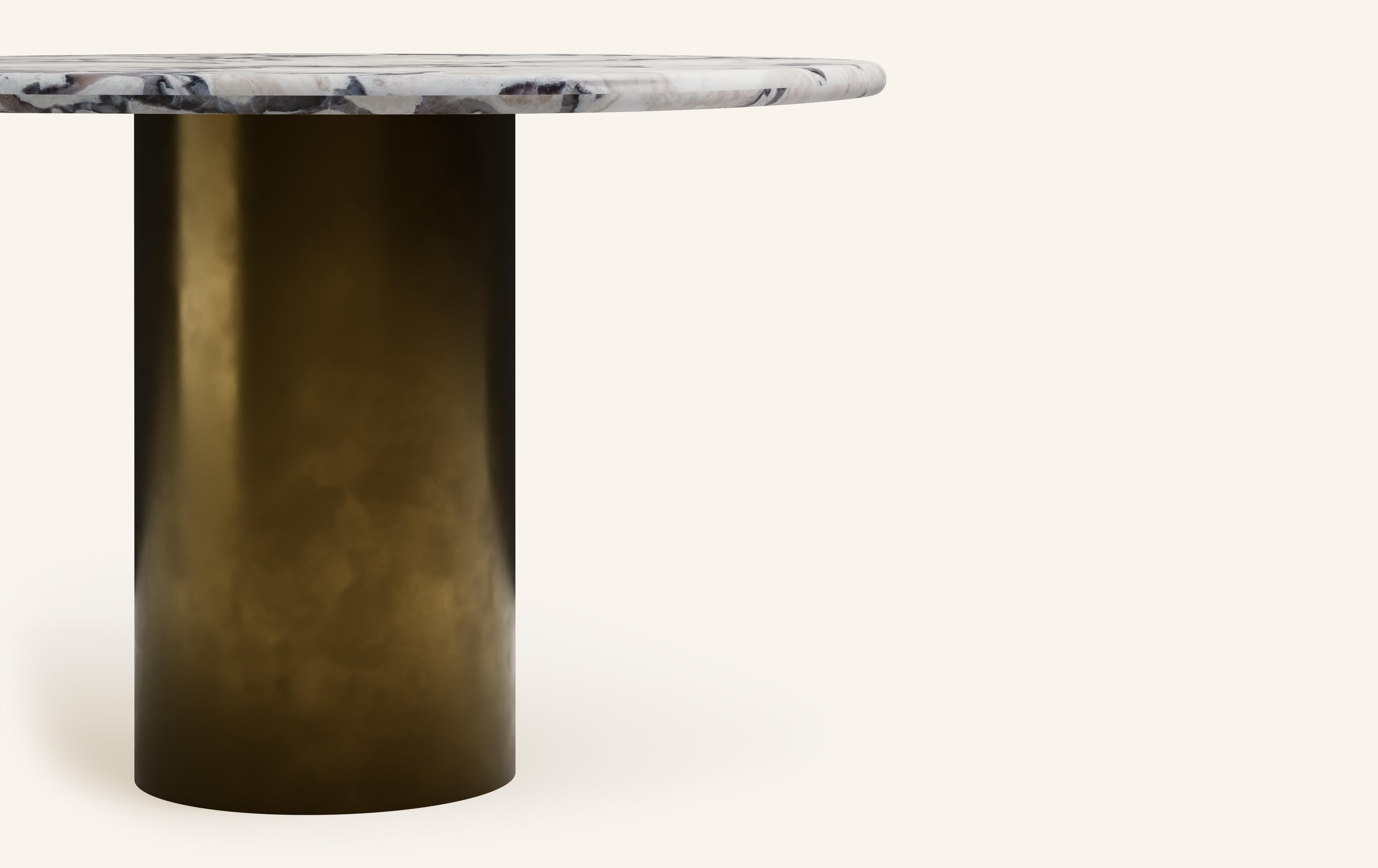 Organic Modern FORM(LA) Lago Round Dining Table 36”L x 36”W x 30”H Oyster Marble & Bronze For Sale