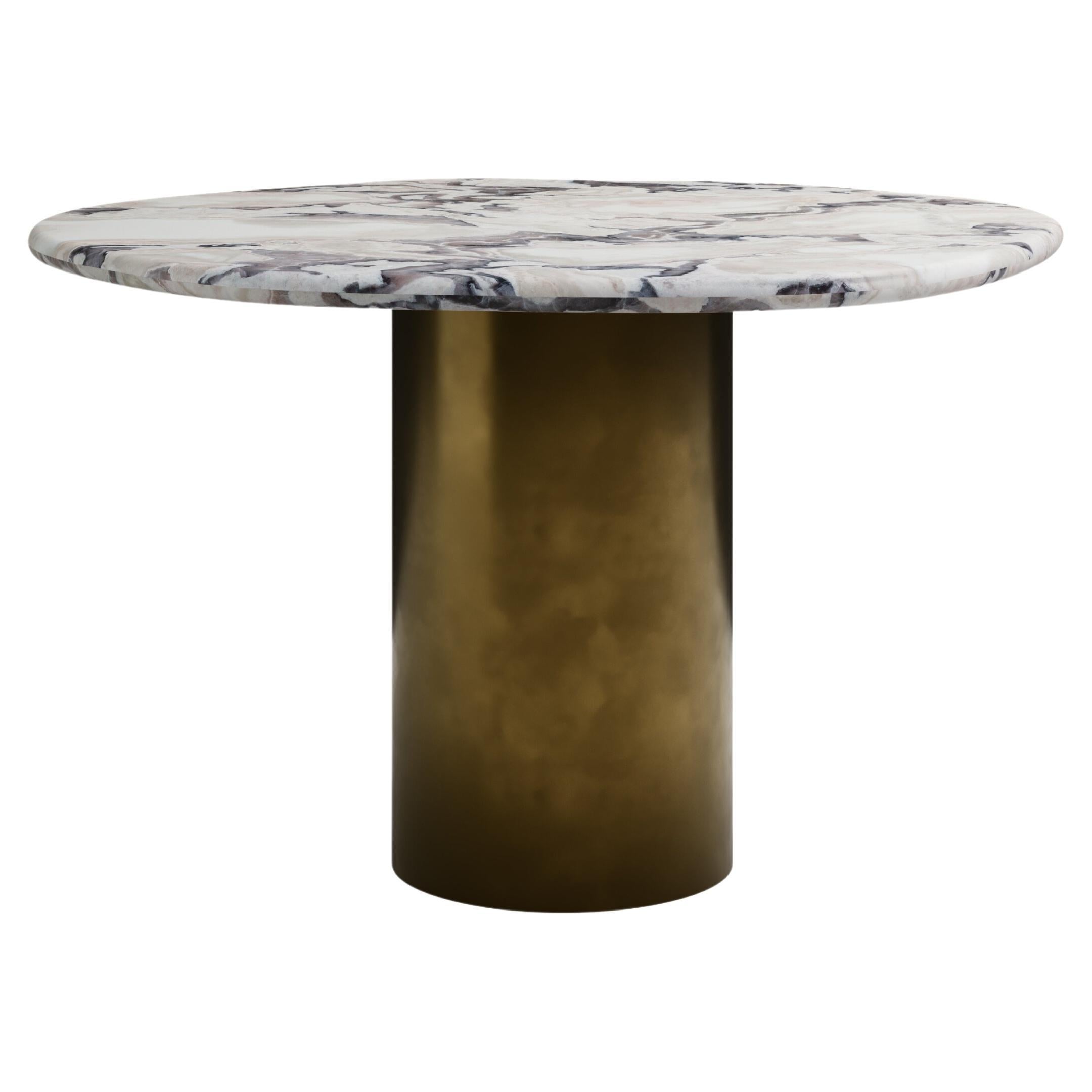 FORM(LA) Lago Round Dining Table 36”L x 36”W x 30”H Oyster Marble & Bronze For Sale
