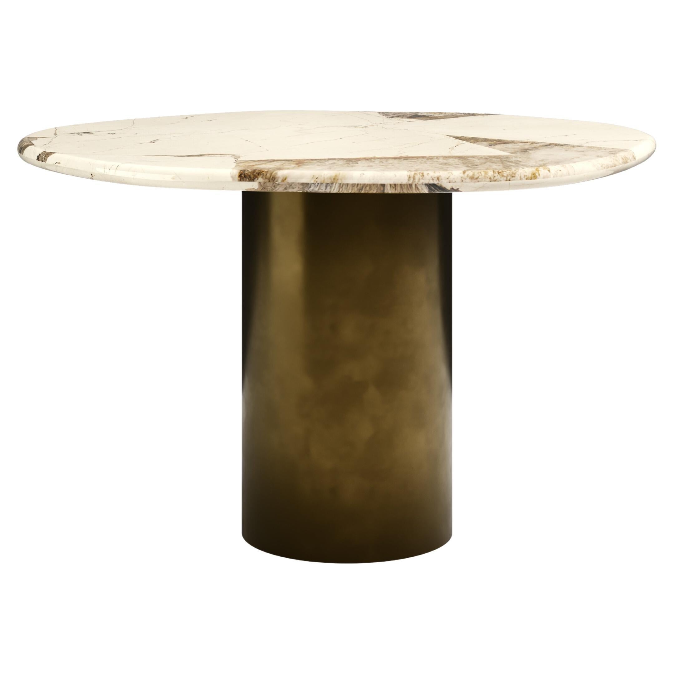 FORM(LA) Lago Round Dining Table 36”L x 36”W x 30”H Quartzite & Antique Bronze For Sale