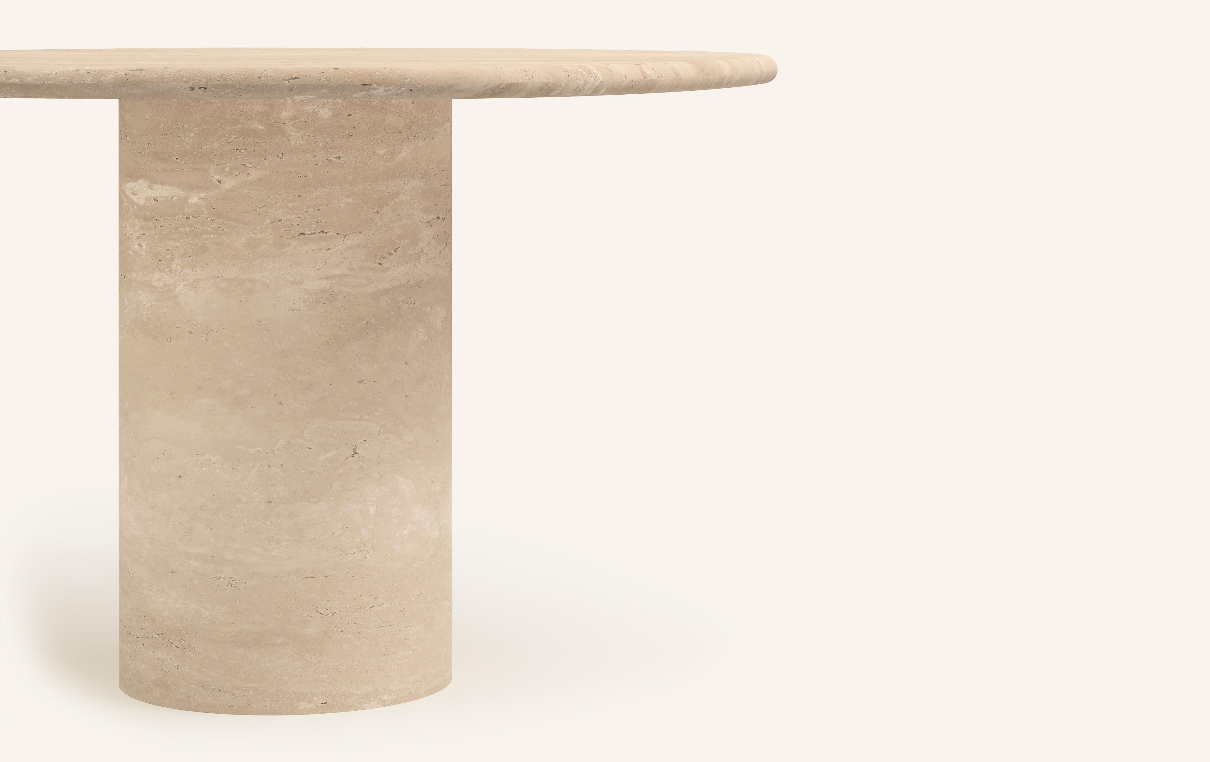 Organic Modern FORM(LA) Lago Round Dining Table 36”L x 36”W x 30”H Travertino Crema VC For Sale