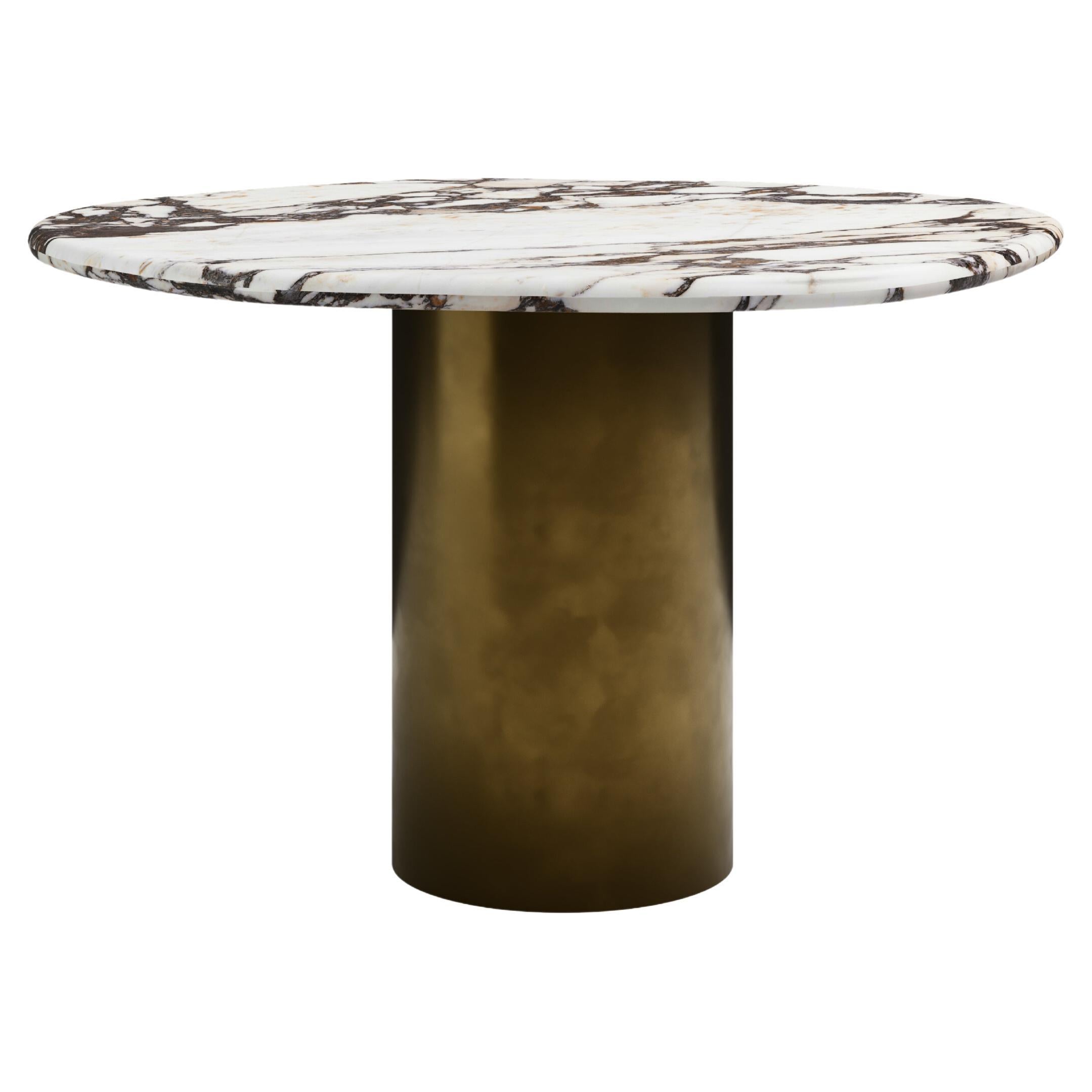 FORM(LA) Lago Round Dining Table 42”L x 42”W x 30”H Viola Marble & Bronze For Sale
