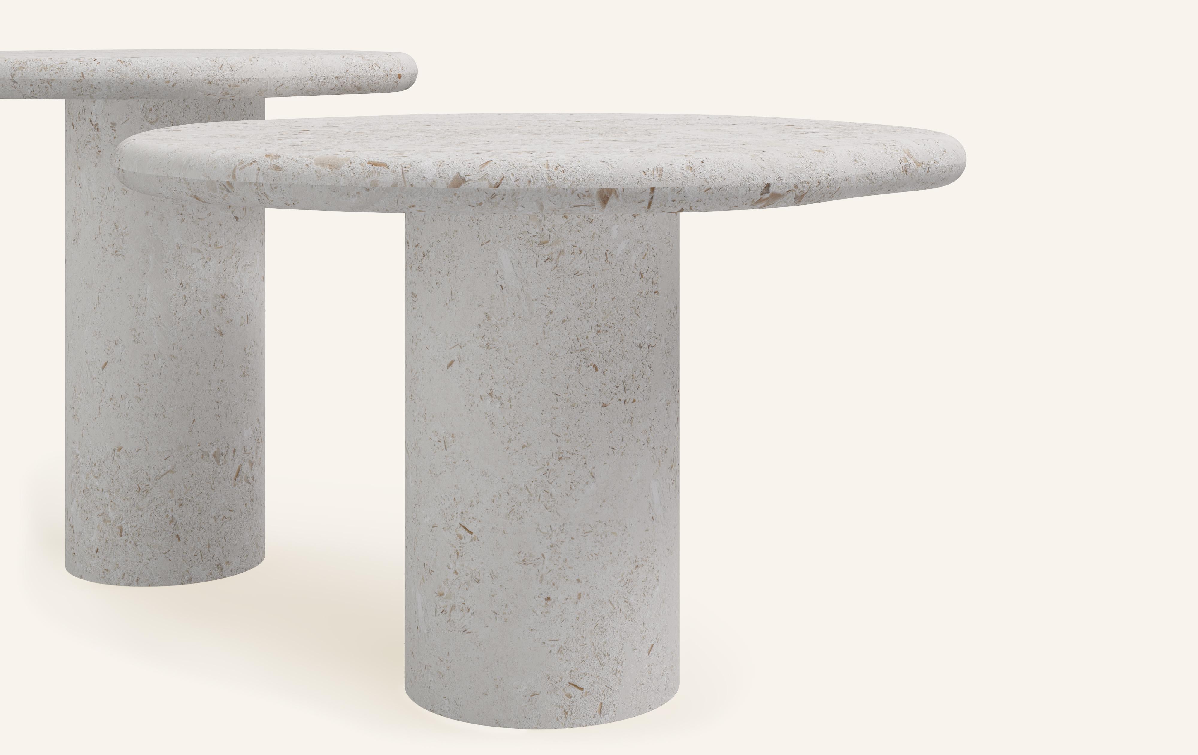 Organic Modern FORM(LA) Lago Round Side Table 18”L x 18”W x 18”H Limestone Oceano For Sale