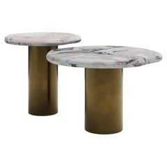 FORM(LA) table d'appoint ronde Lago 18L x 18W x 18H en marbre d'huître et bronze antique