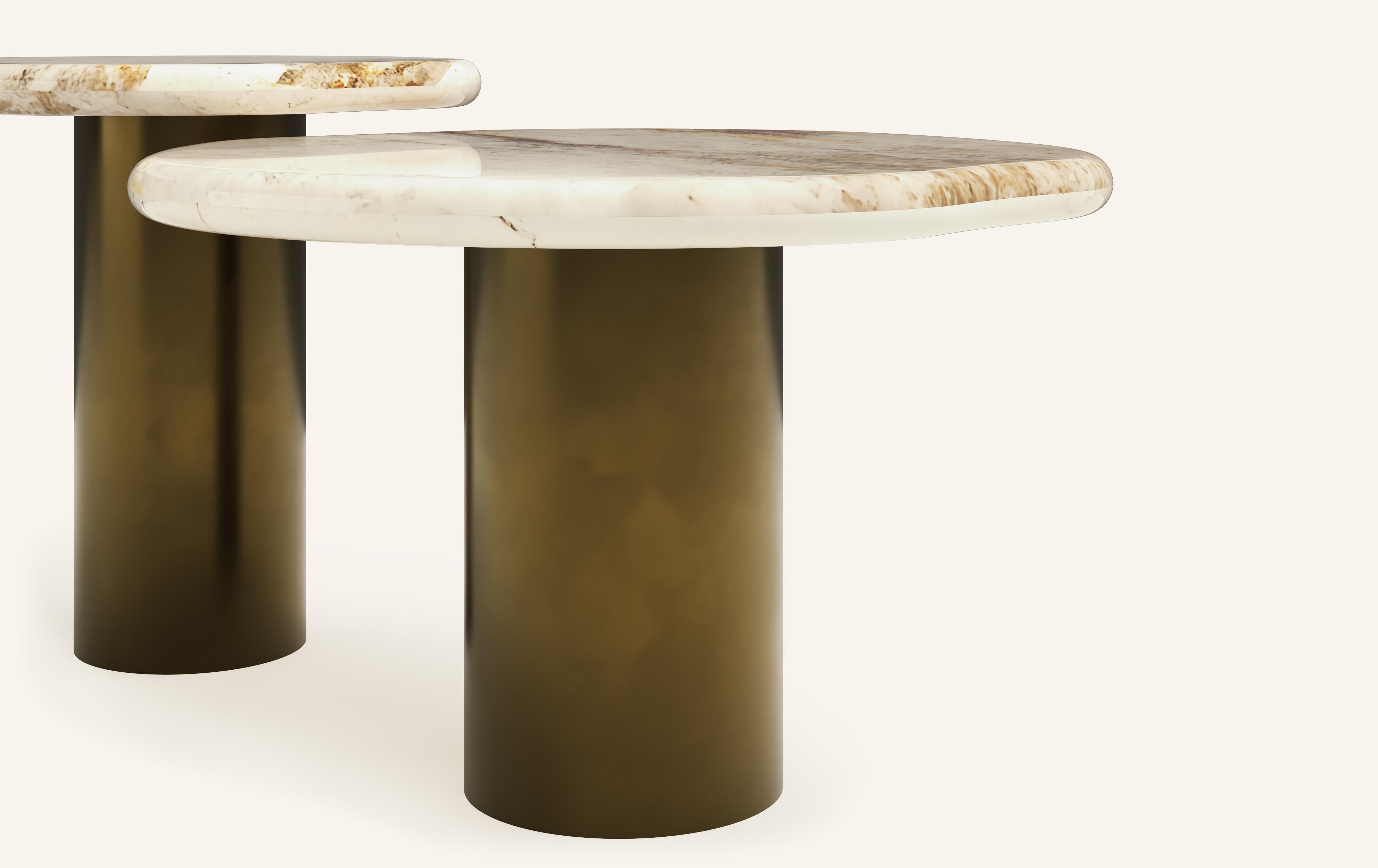 Organic Modern FORM(LA) Lago Round Side Table 18”L x 18”W x 18”H Quartzite & Antique Bronze For Sale