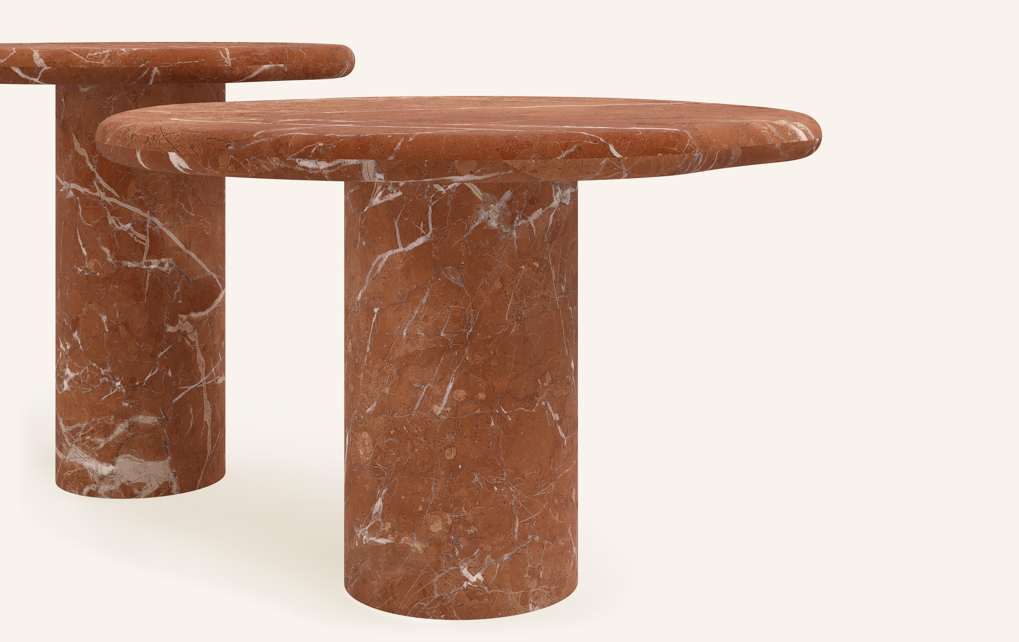 Organic Modern FORM(LA) Lago Round Side Table 18”L x 18”W x 18”H Rojo Alicante Marble For Sale