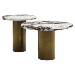 FORM(LA) table d'appoint ronde Lago 18L x 18W x 18H en marbre Viola et bronze antique