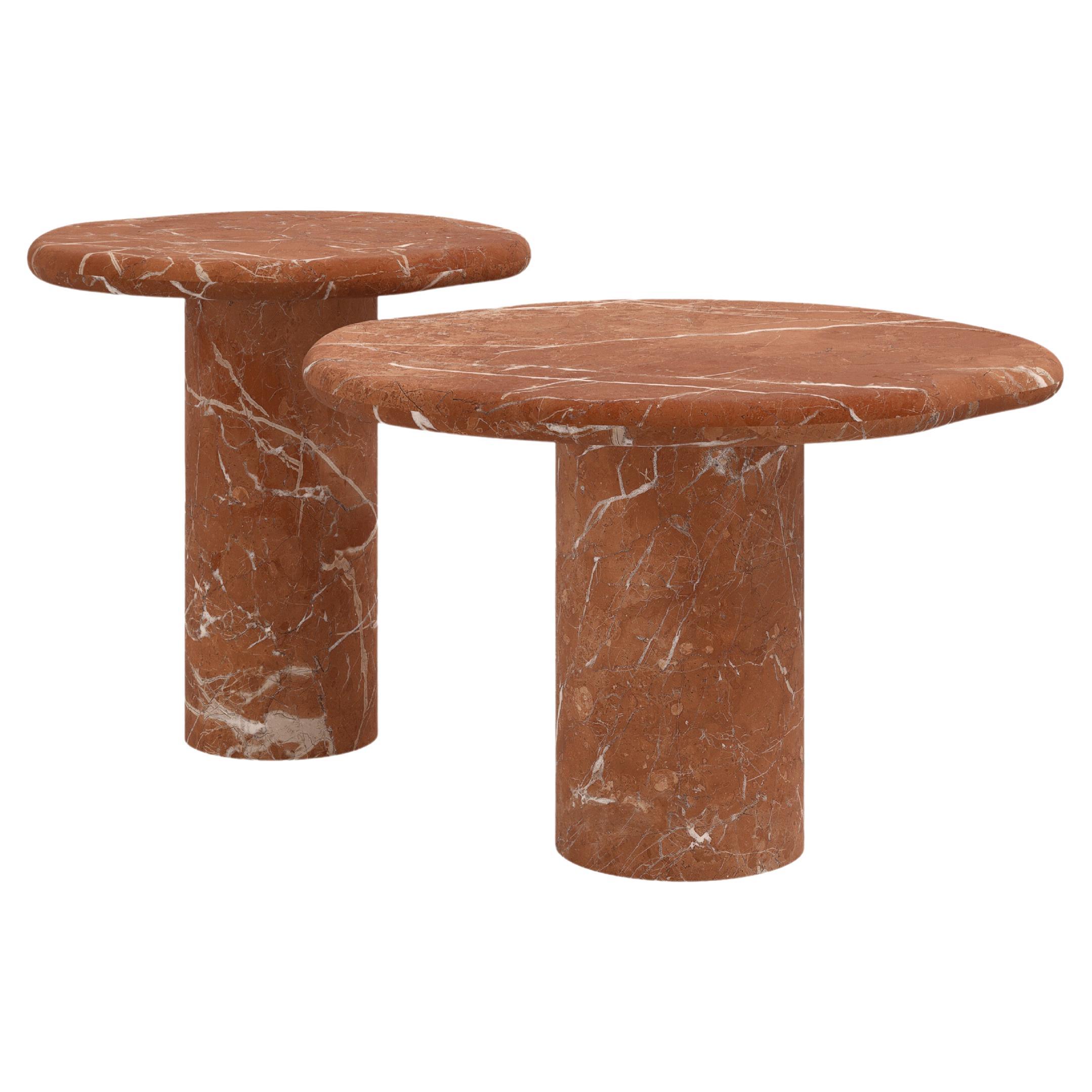 FORM(LA) Lago Round Side Table 24”L x 24”W x 16”H Rojo Alicante Marble For Sale