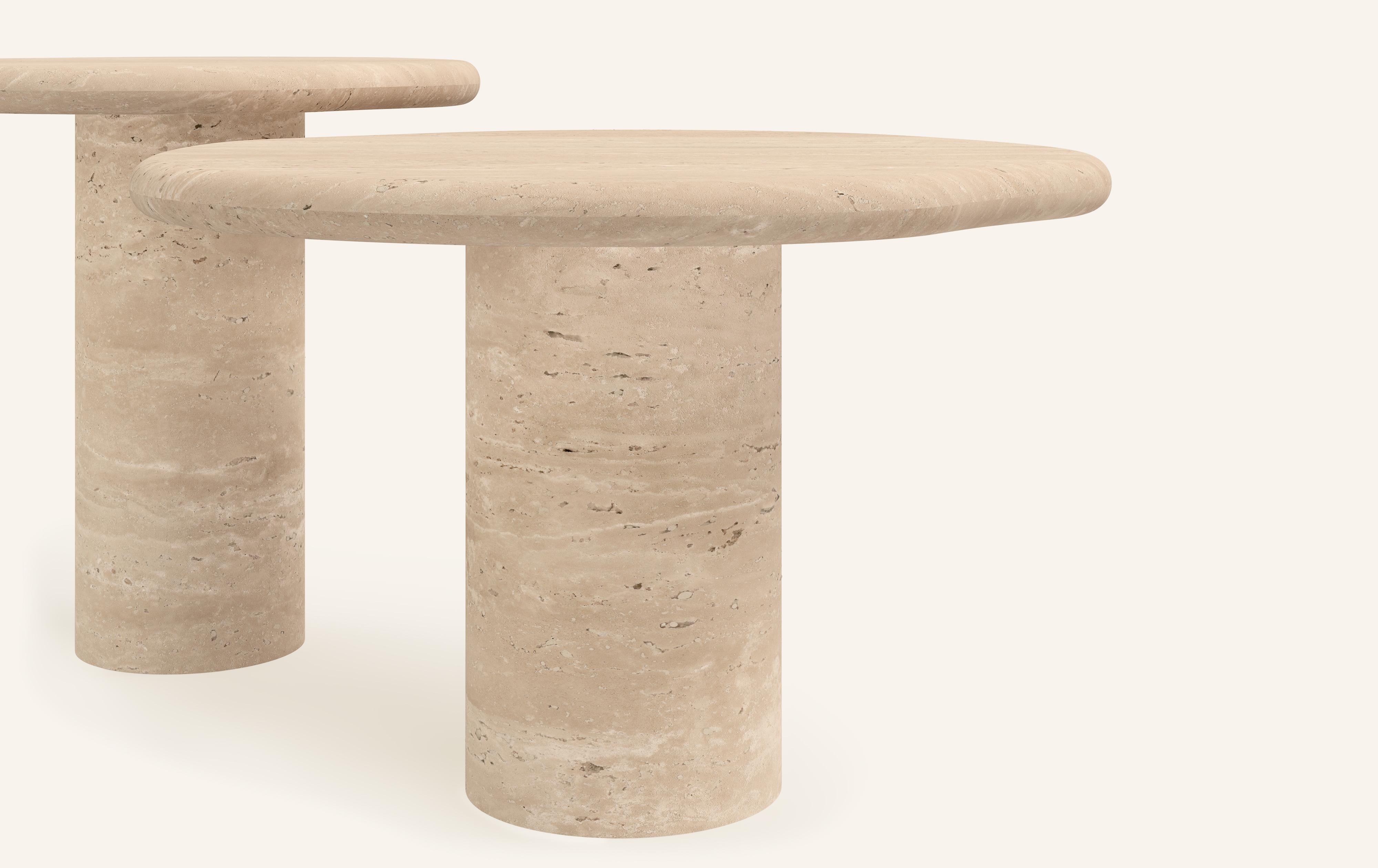 Organic Modern FORM(LA) Lago Round Side Table 24”L x 24”W x 16”H Travertino Crema VC For Sale