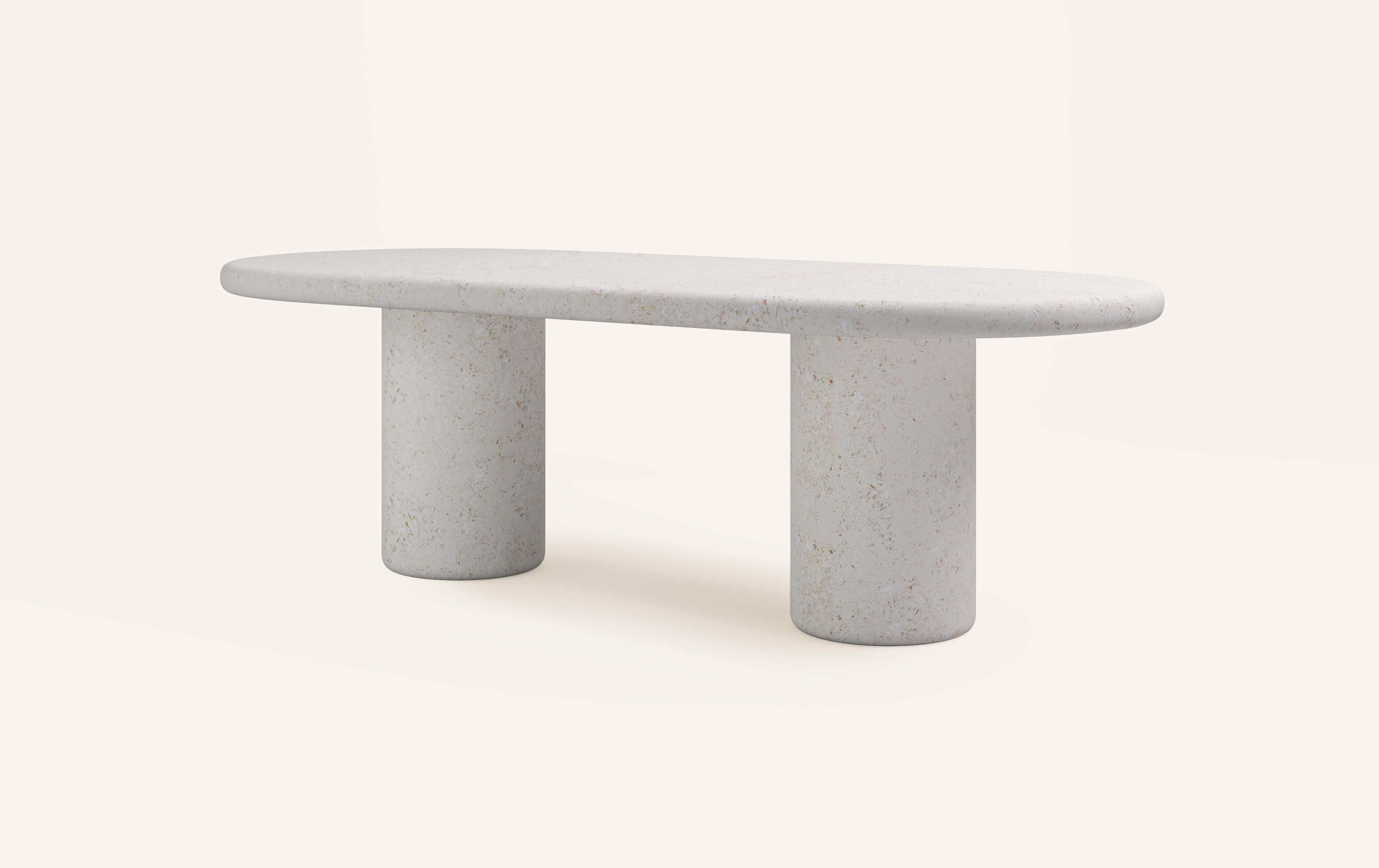 Organic Modern FORM(LA) Luna Oval Dining Table 84”L x 42”W x 30”H Limestone Oceano For Sale