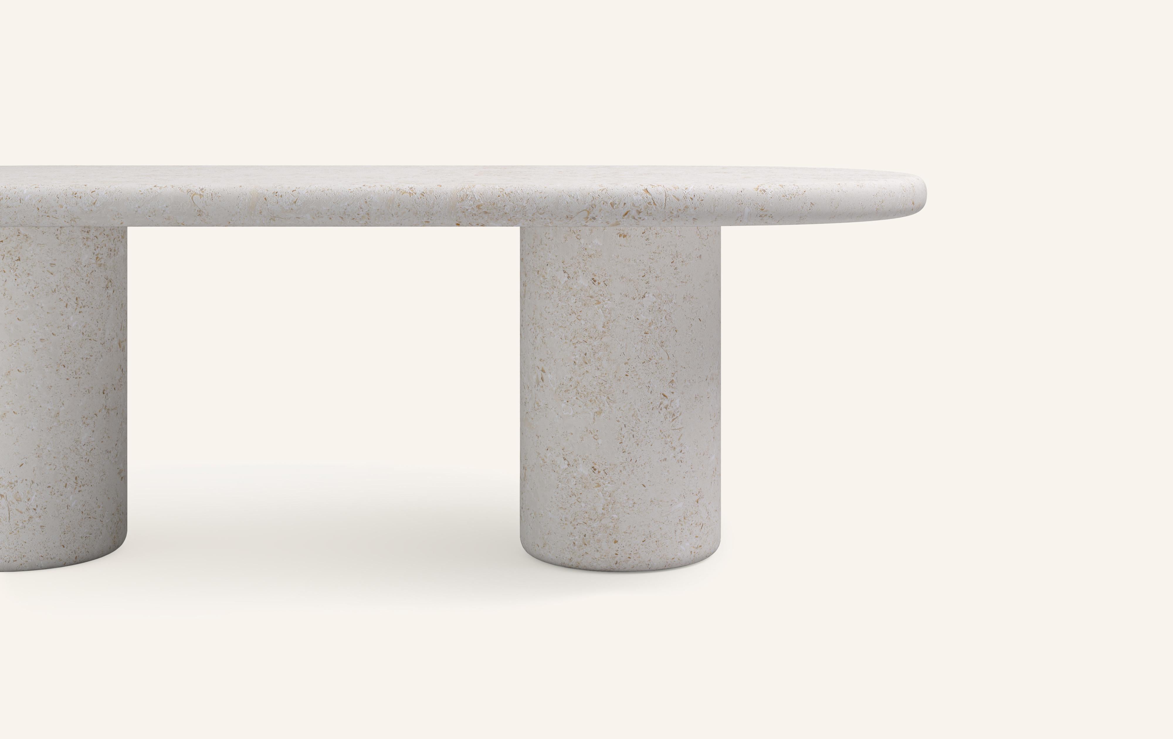 American FORM(LA) Luna Oval Dining Table 84”L x 42”W x 30”H Limestone Oceano For Sale