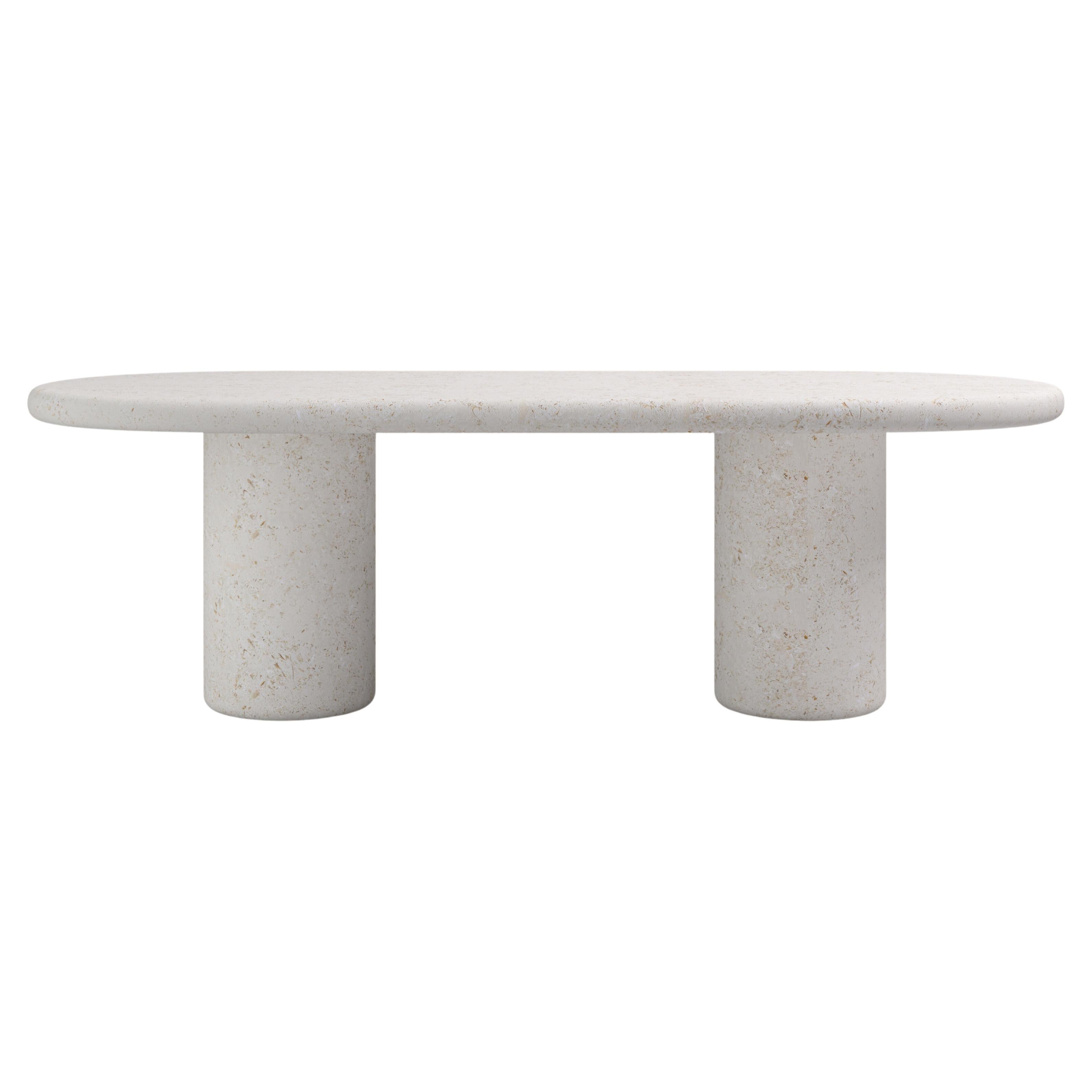 FORM(LA) Luna Oval Dining Table 84”L x 42”W x 30”H Limestone Oceano For Sale