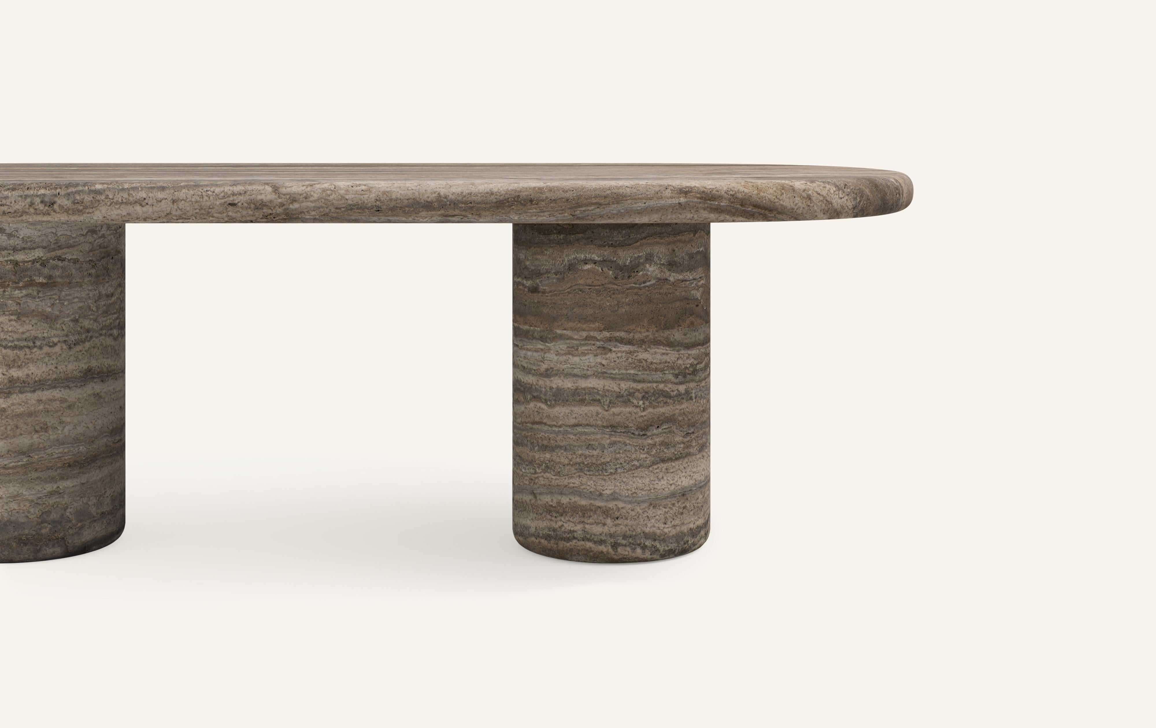 American FORM(LA) Luna Oval Dining Table 84”L x 42”W x 30”H Travertino Argento VC For Sale