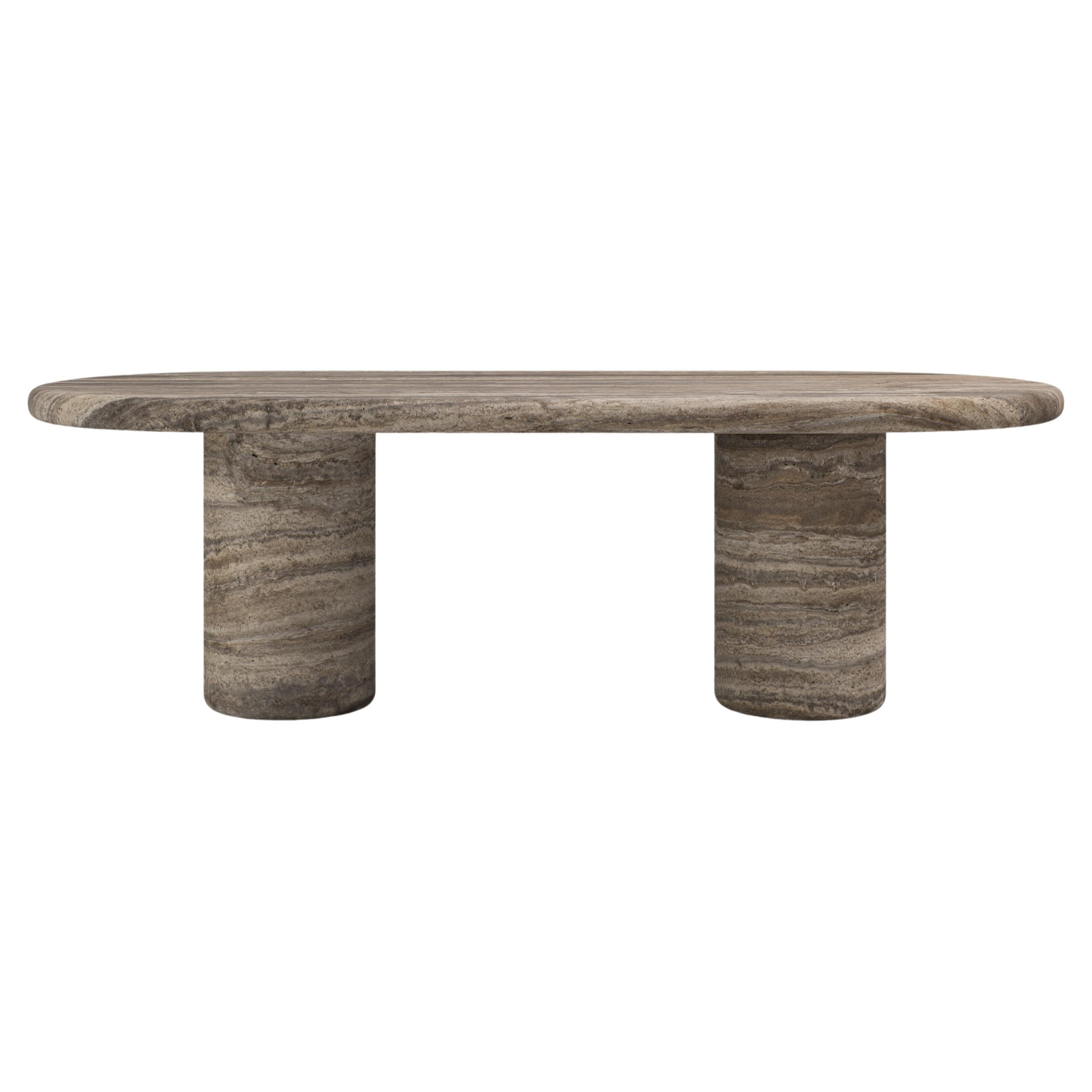 FORM(LA) Luna Oval Dining Table 84”L x 42”W x 30”H Travertino Argento VC