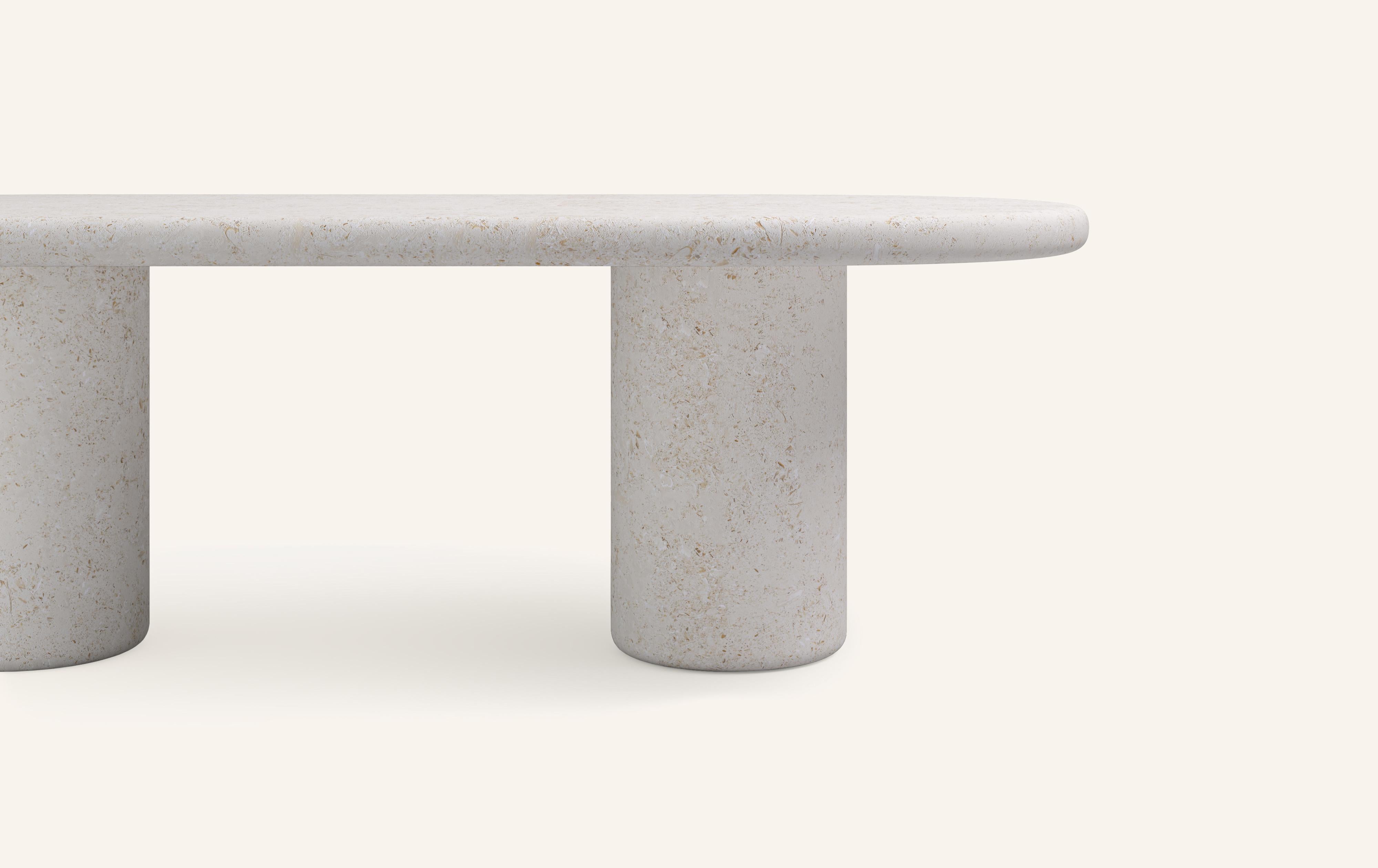 American FORM(LA) Luna Oval Dining Table 96”L x 42”W x 30”H Limestone Oceano For Sale