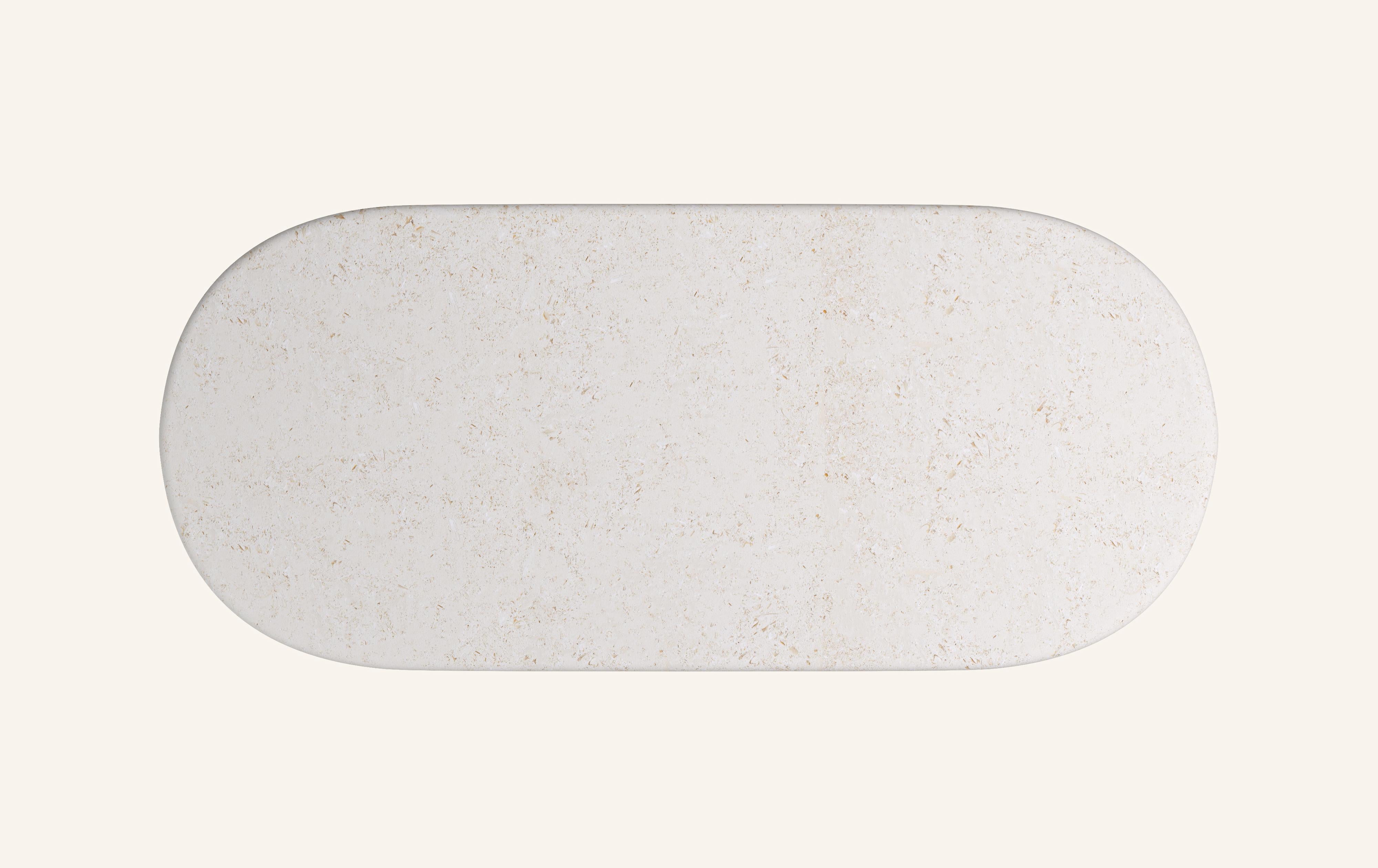 FORM(LA) Luna Oval Dining Table 96”L x 42”W x 30”H Limestone Oceano In New Condition For Sale In Los Angeles, CA