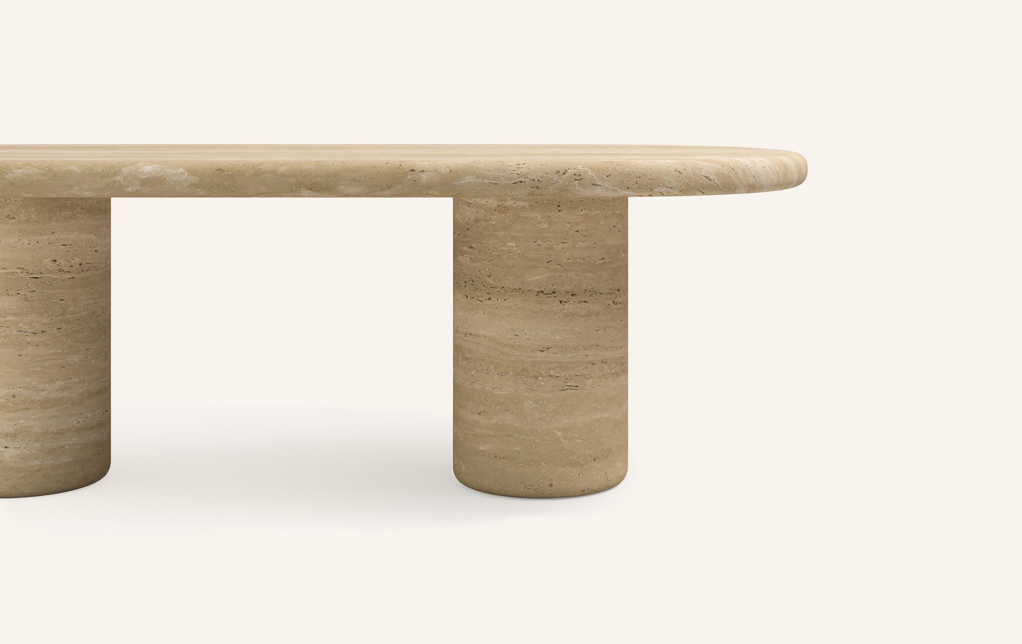 American FORM(LA) Luna Oval Dining Table 96”L x 42”W x 30”H Travertino Crema VC For Sale