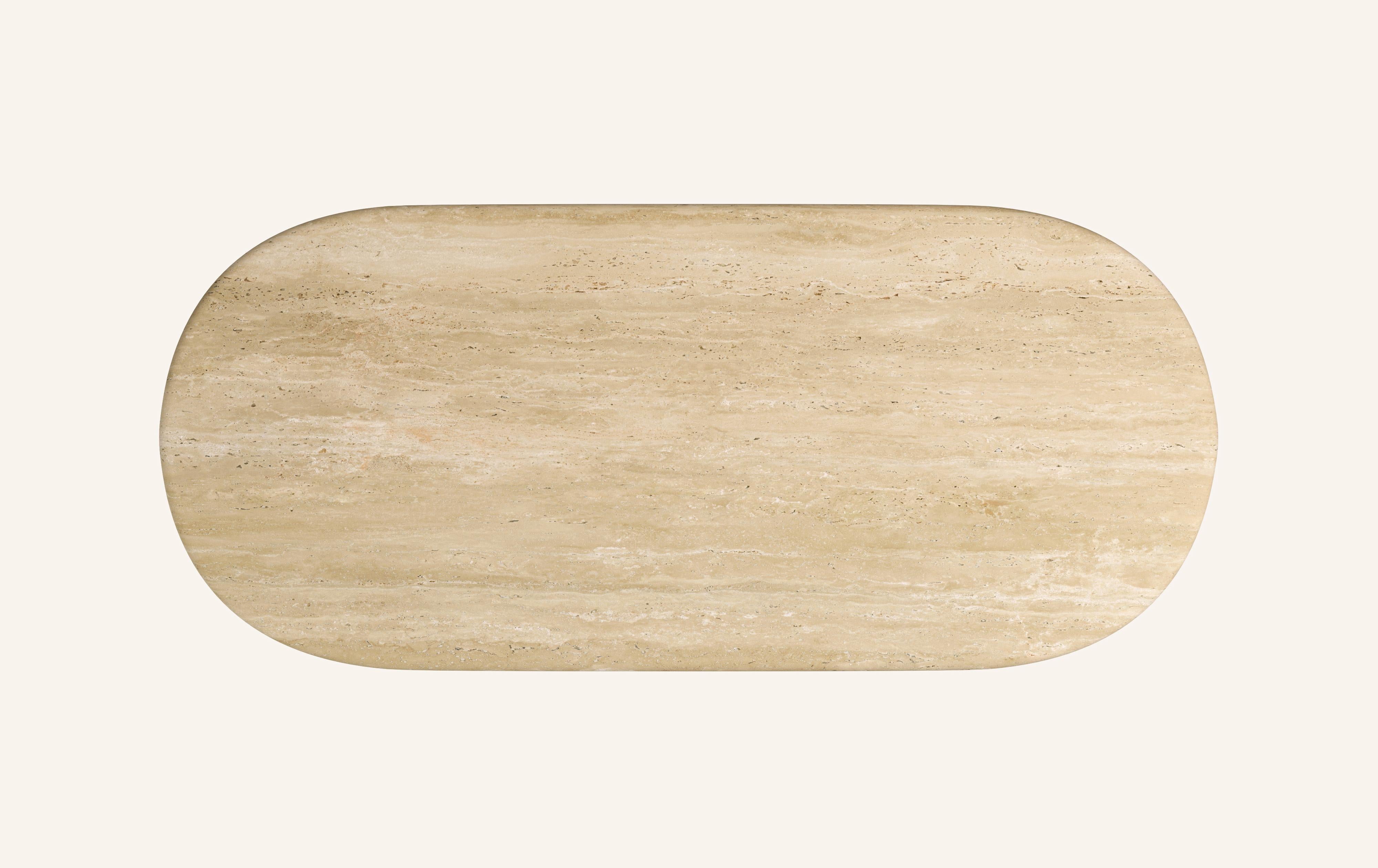 FORM(LA) Luna Oval Dining Table 96”L x 42”W x 30”H Travertino Crema VC In New Condition For Sale In Los Angeles, CA