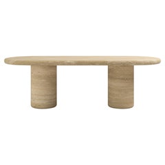 FORM(LA) Luna Oval Dining Table 96”L x 42”W x 30”H Travertino Crema VC