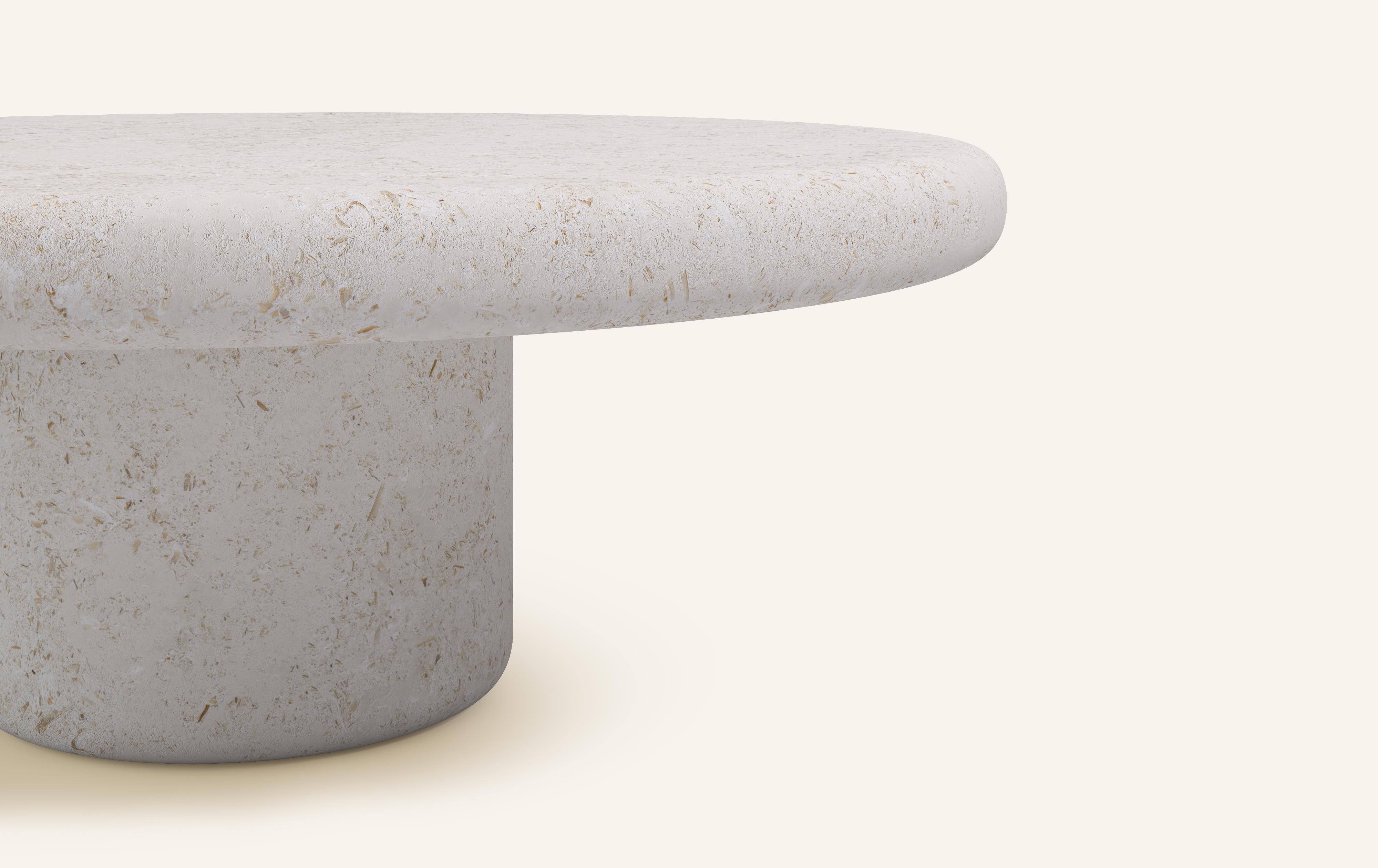 Organic Modern FORM(LA) Luna Round Coffee Table 42”L x 42”W x 15”H Limestone Oceano For Sale
