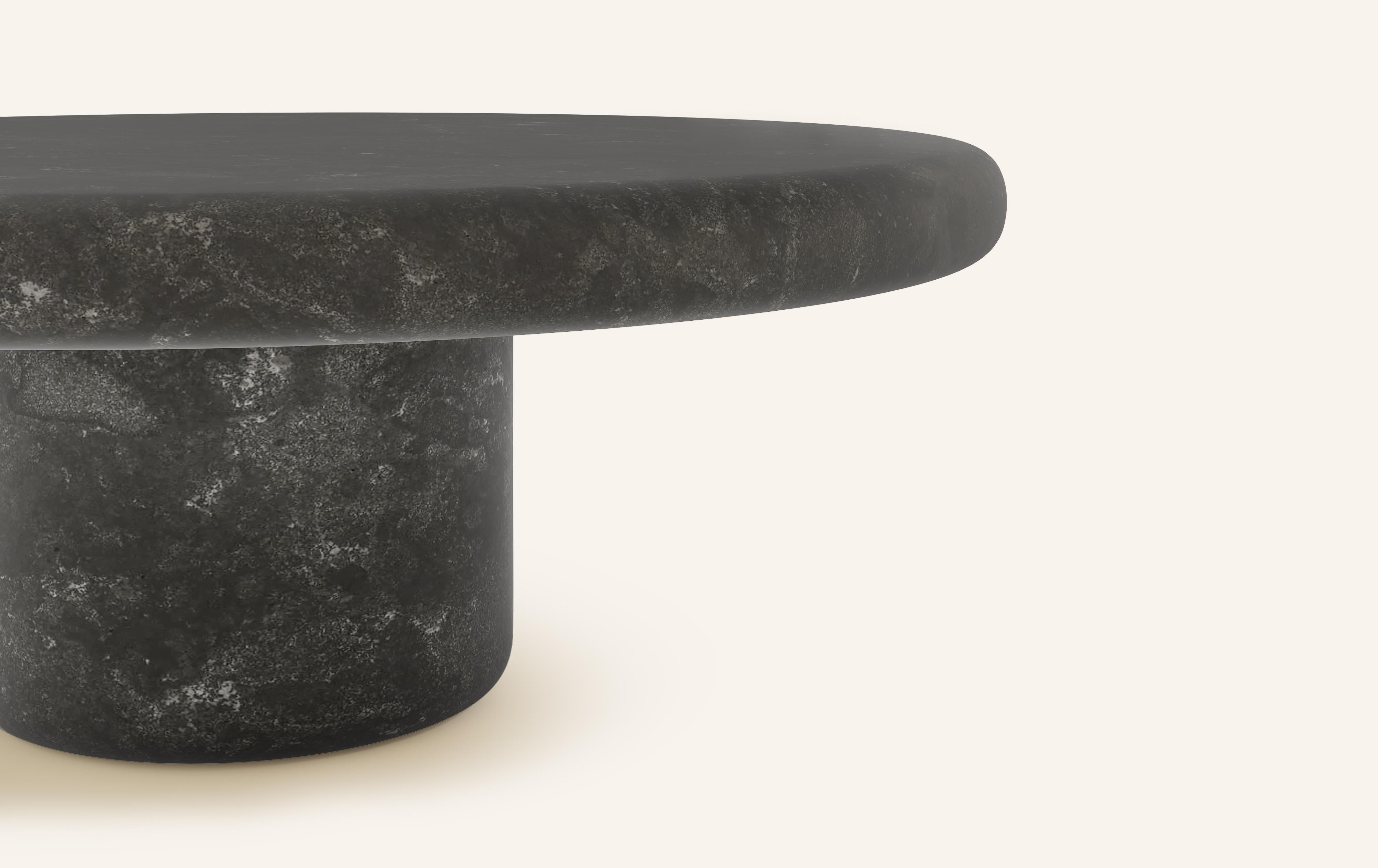 Organic Modern FORM(LA) Luna Round Coffee Table 42”L x 42”W x 15”H Nero Petite Granite For Sale