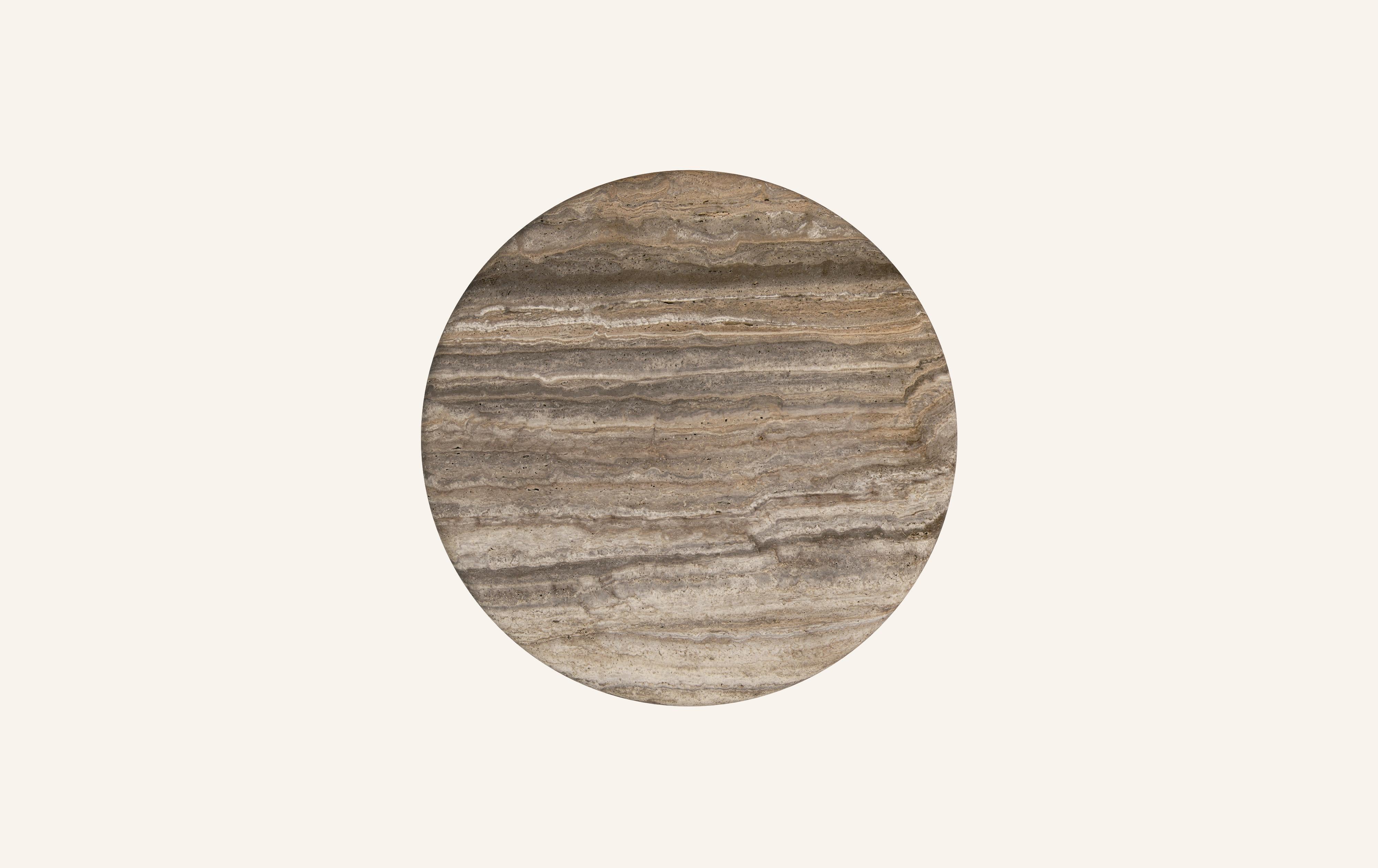 American FORM(LA) Luna Round Coffee Table 42”L x 42”W x 15”H Travertino Argento VC For Sale