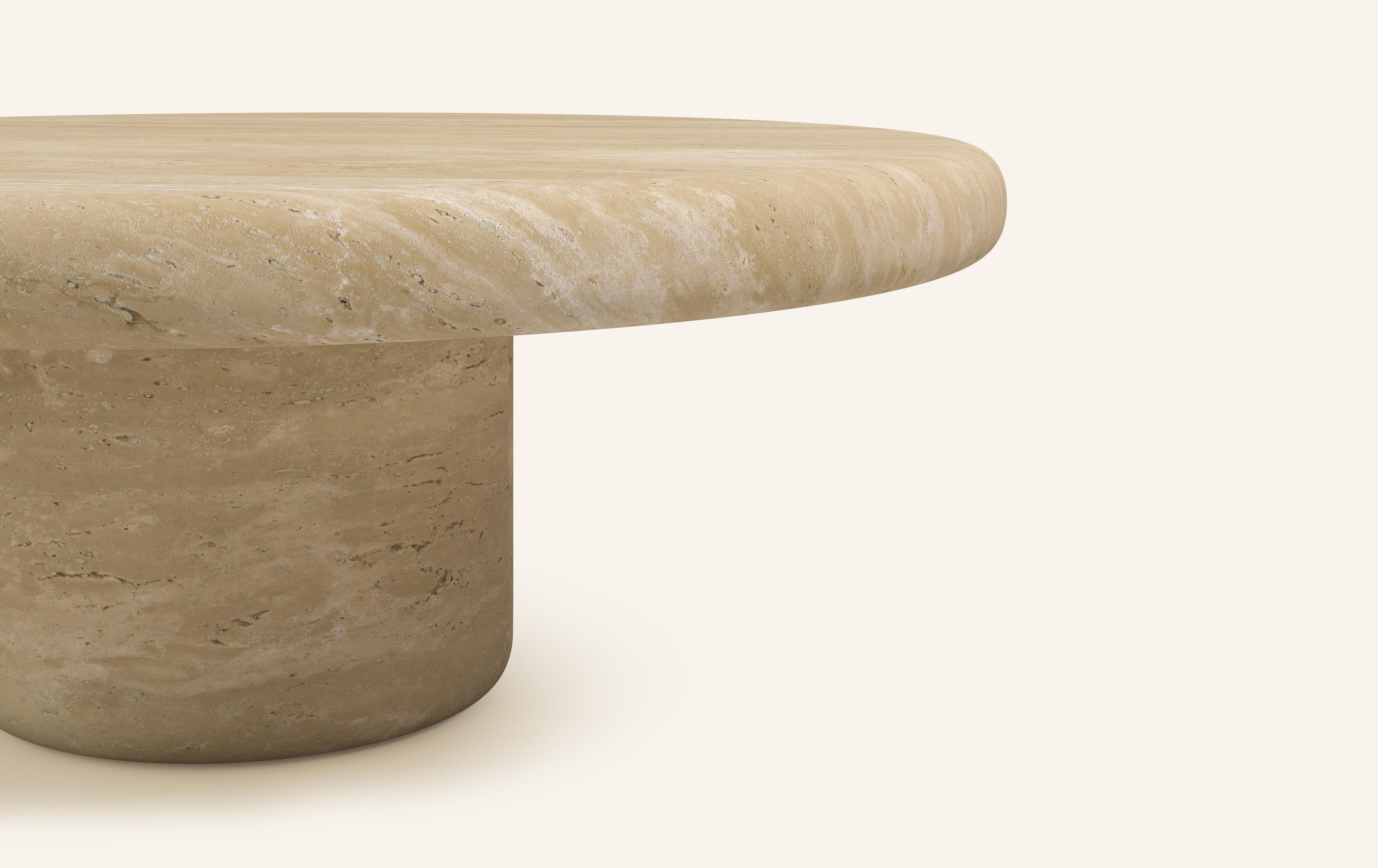 Organic Modern FORM(LA) Luna Round Coffee Table 42”L x 42”W x 15”H Travertino Crema VC For Sale