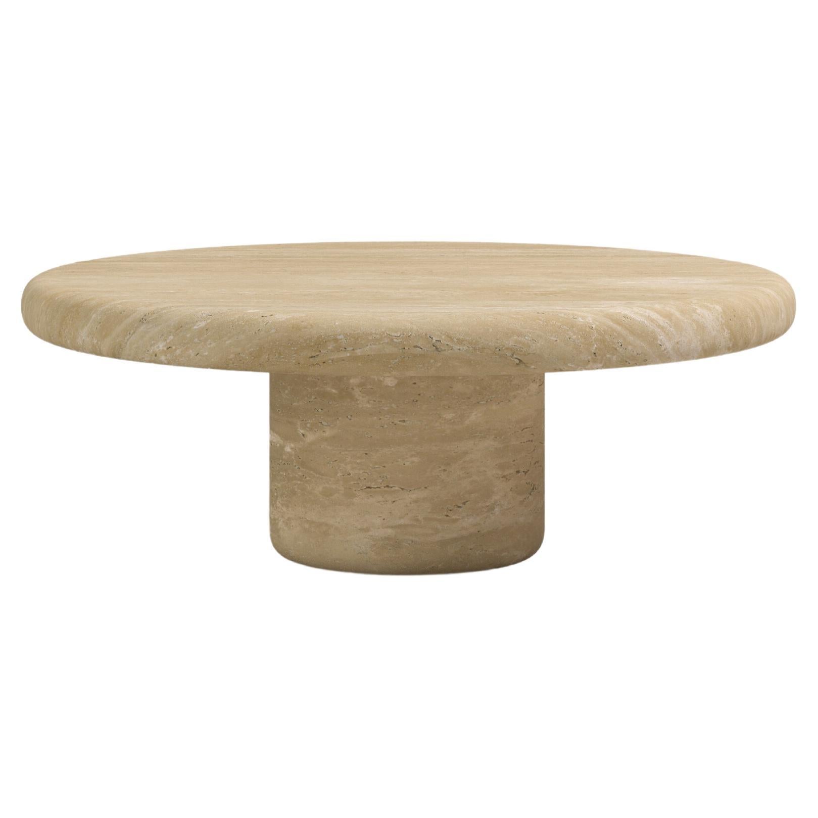 FORM(LA) Luna Round Coffee Table 42”L x 42”W x 15”H Travertino Crema VC For Sale