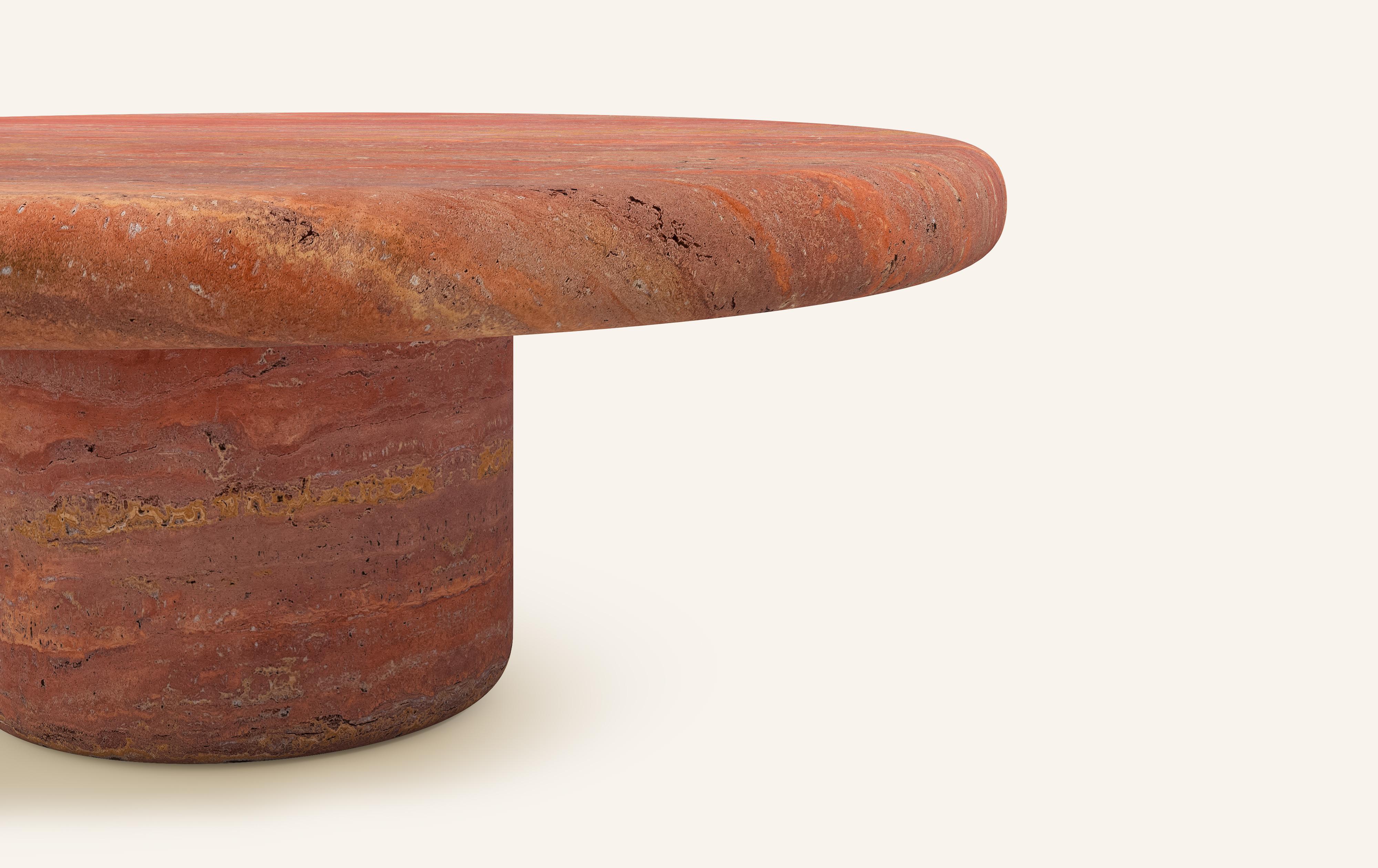 Organic Modern FORM(LA) Luna Round Coffee Table 42”L x 42”W x 15”H Travertino Rosso VC For Sale