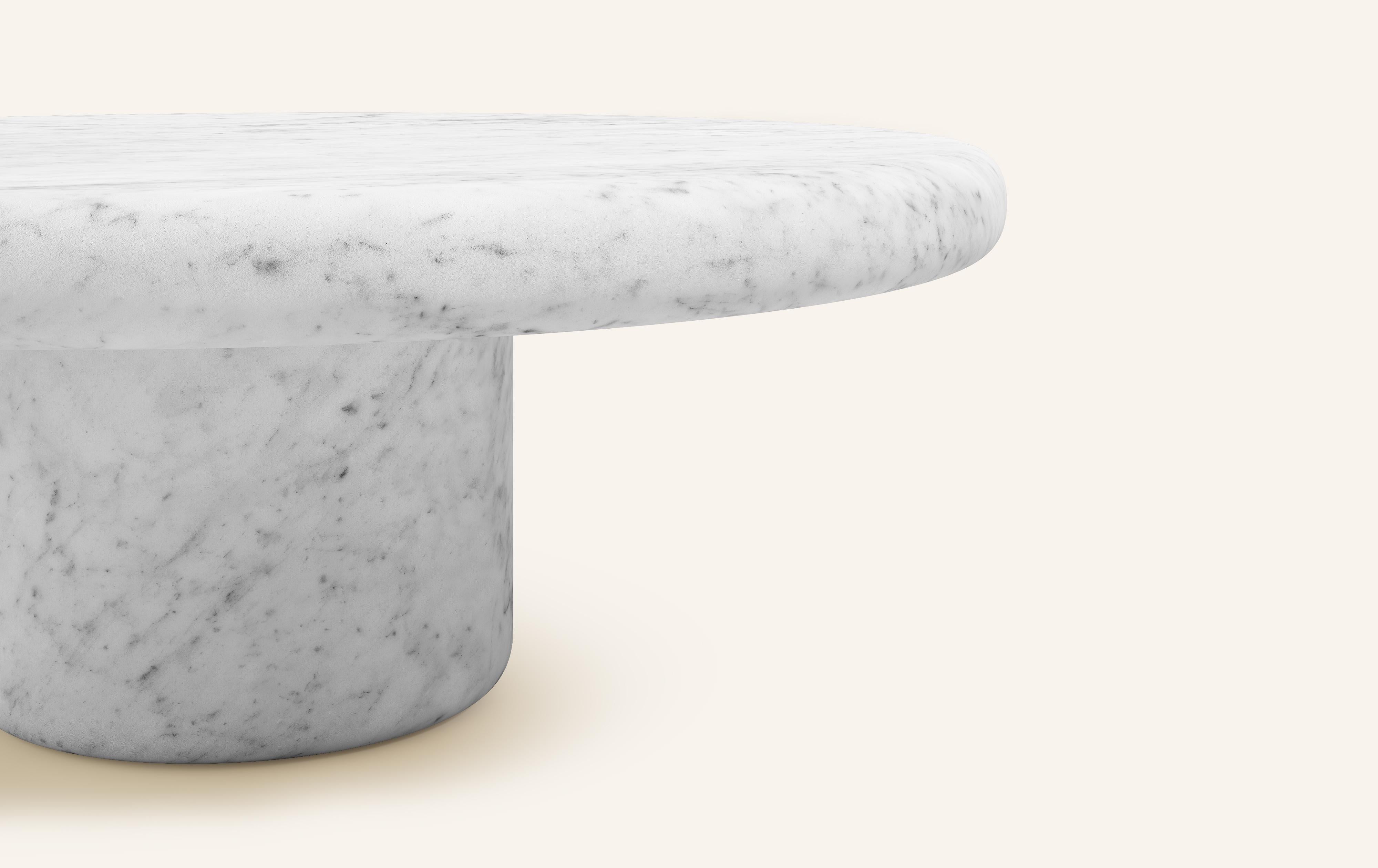 Organic Modern FORM(LA) Luna Round Coffee Table 48”L x 48”W x 15”H Carrara Bianco Marble For Sale